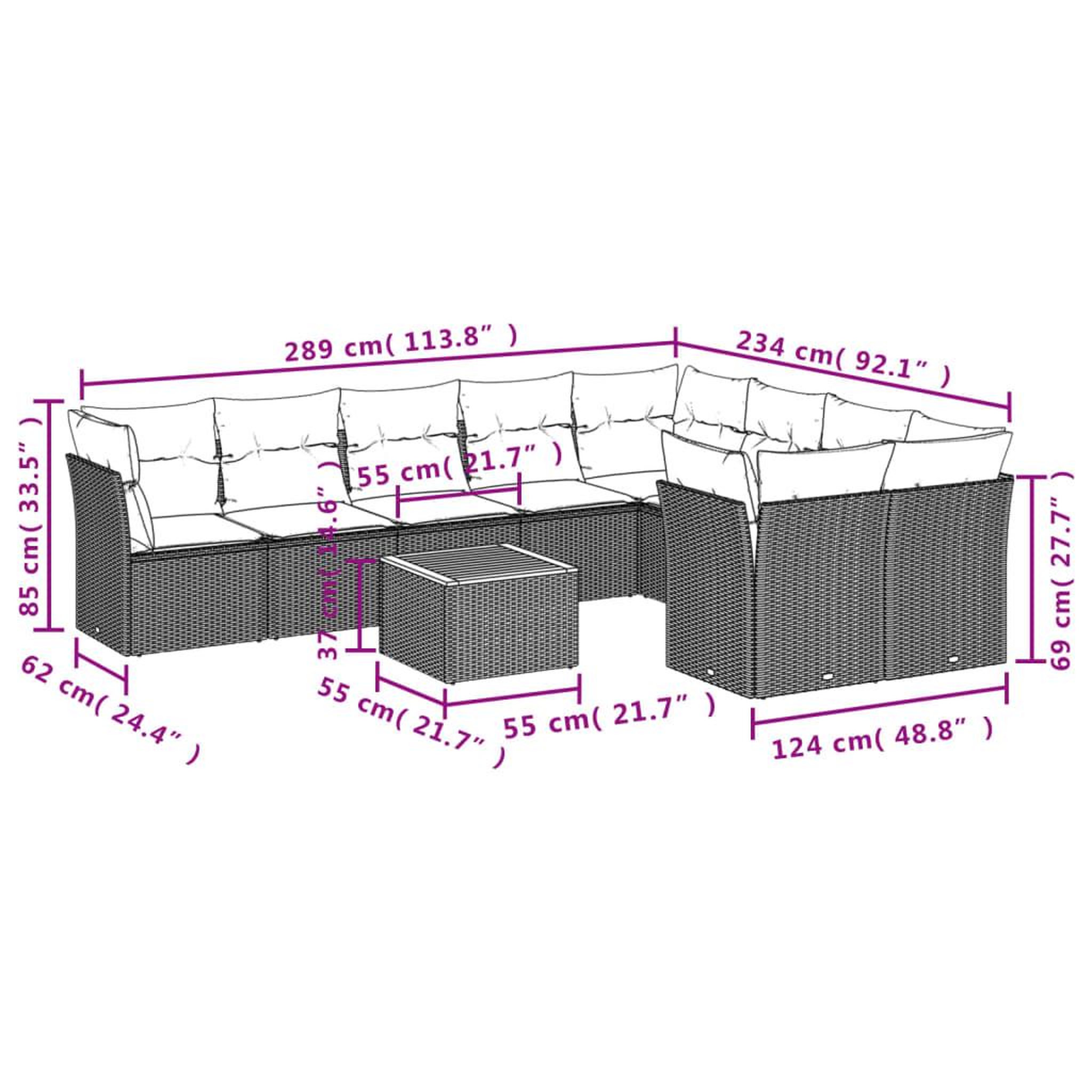 Voir la diapositive 3 : VIDAXL Salon de jardin avec coussins 10 pcs gris resine tressee