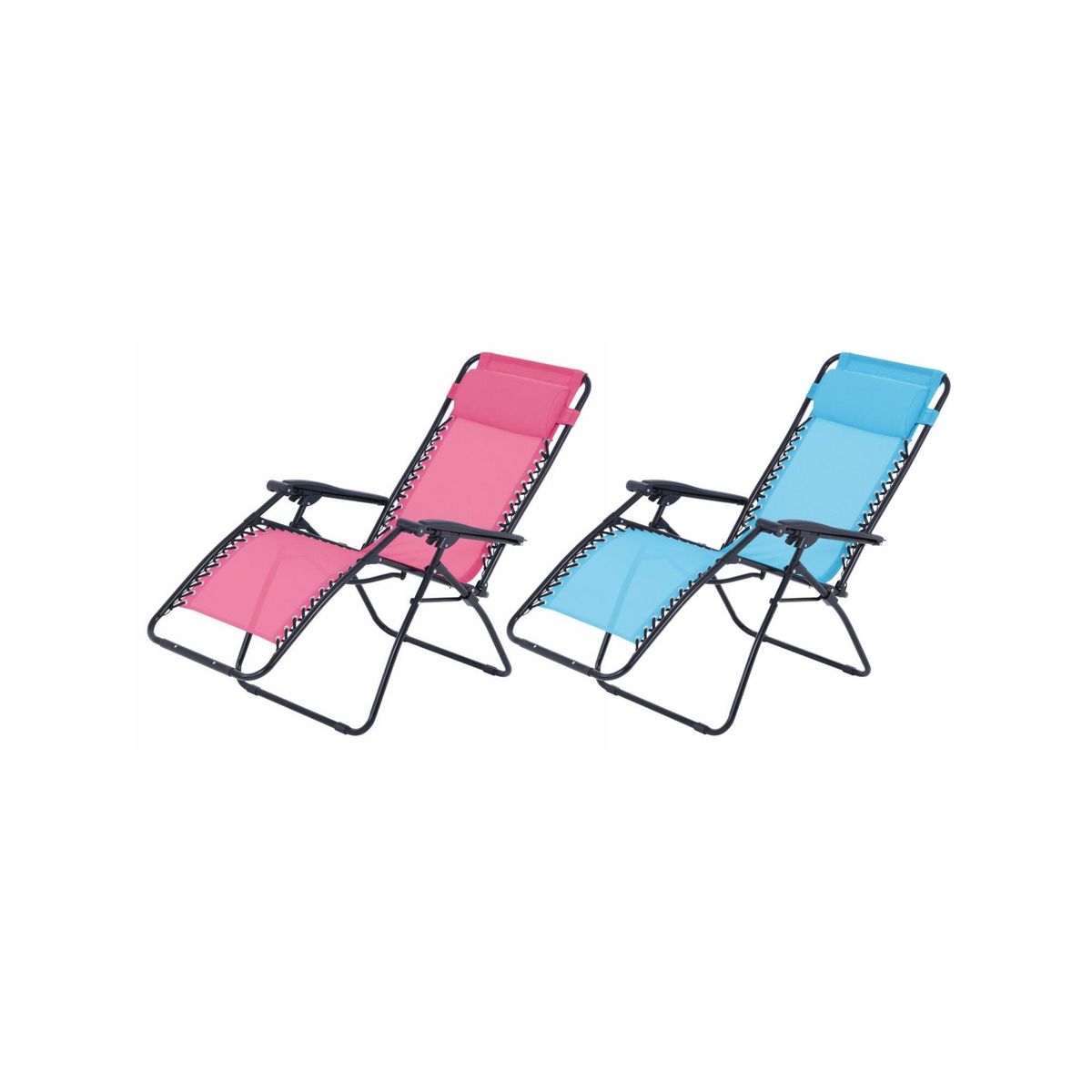 O'Colors Lot de 2 fauteuils relax de jardin - O'Colors - Multi positions - Bleu et rose