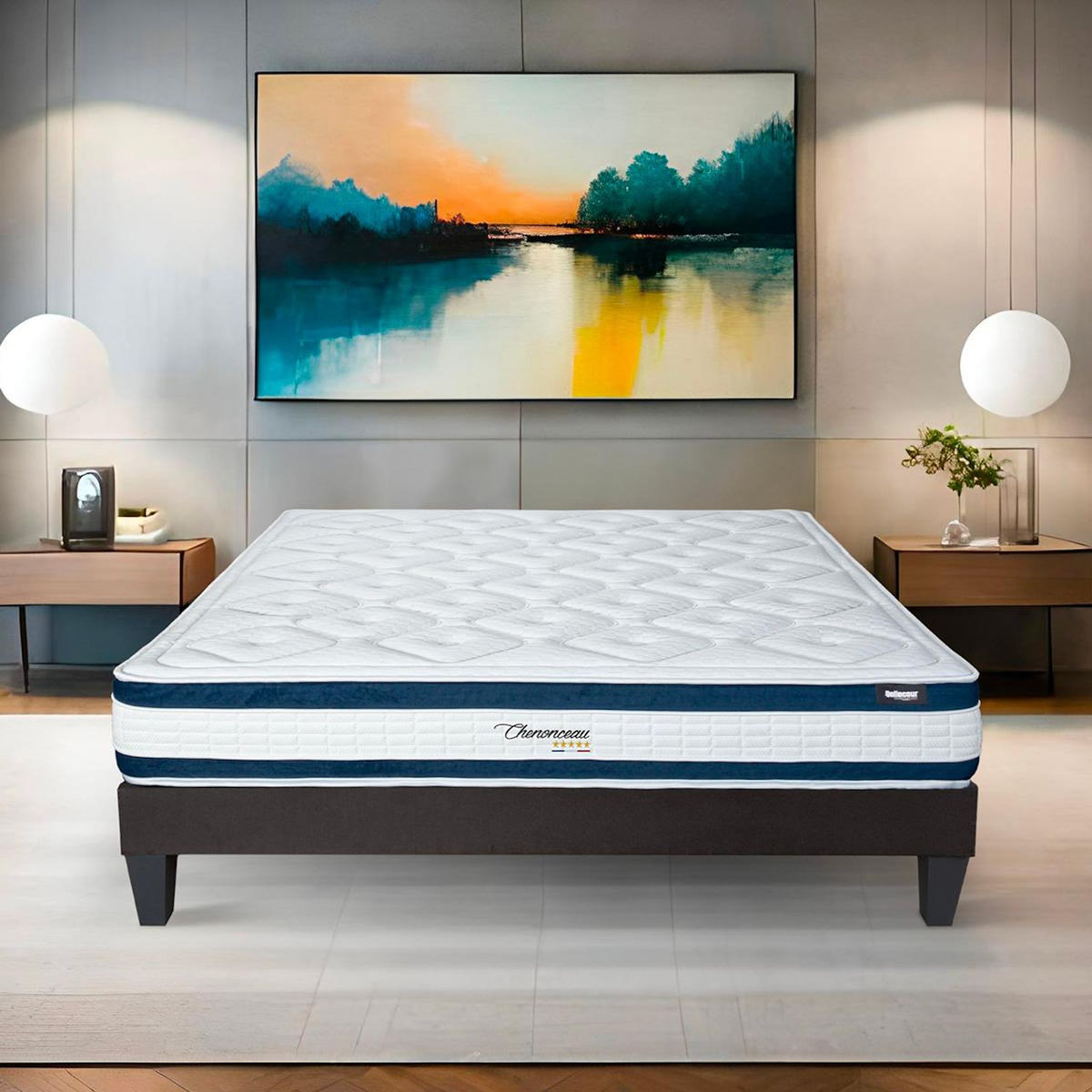 BELLECOUR BELLECOUR LITERIE | Ensemble CHENONCEAU | Matelas Mémoire de forme + Sommier Bois