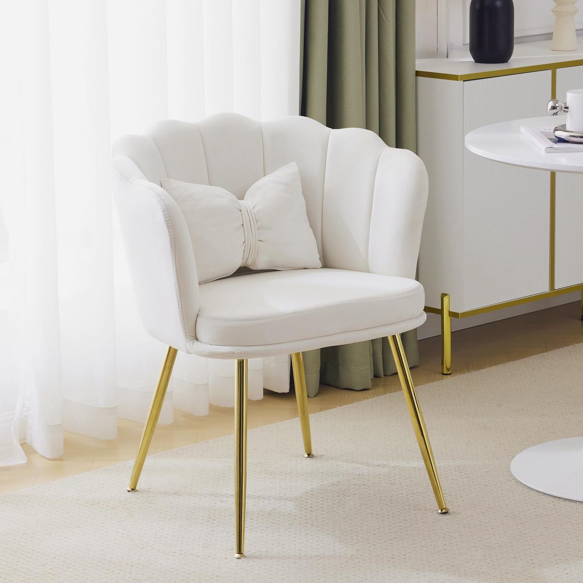 MERAX Fauteuil Fixe Avec Coussin Papillon Et Pieds En Métal Beige