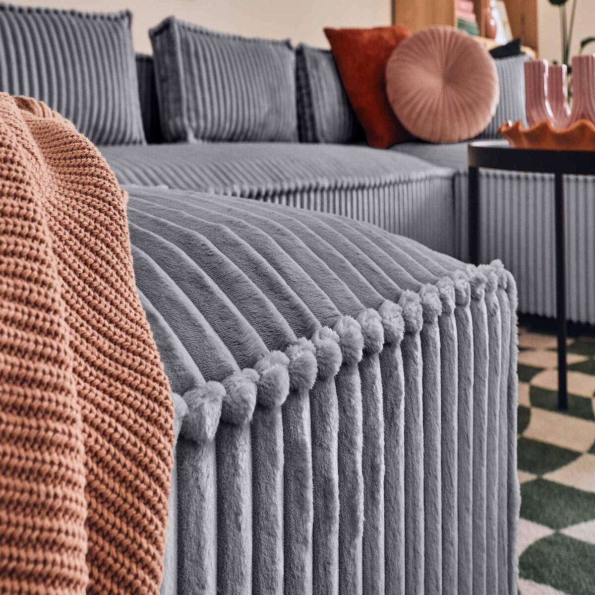 LISA DESIGN Stella - canapé panoramique en u - 7 places - en velours côtelé grosses côtes