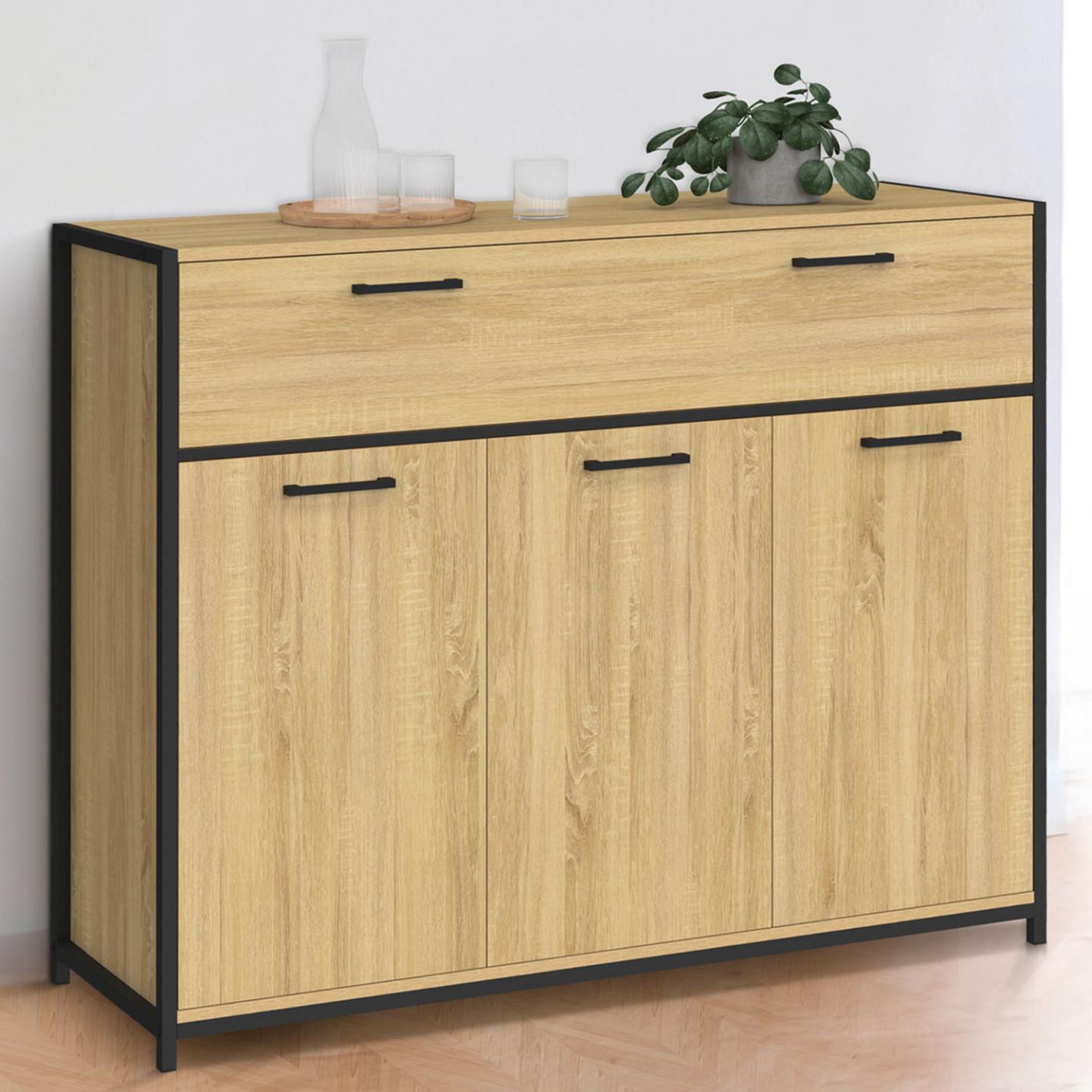 Voir la diapositive 2 : ID MARKET Buffet 100 cm detroit 3 portes et 1 tiroir design industriel