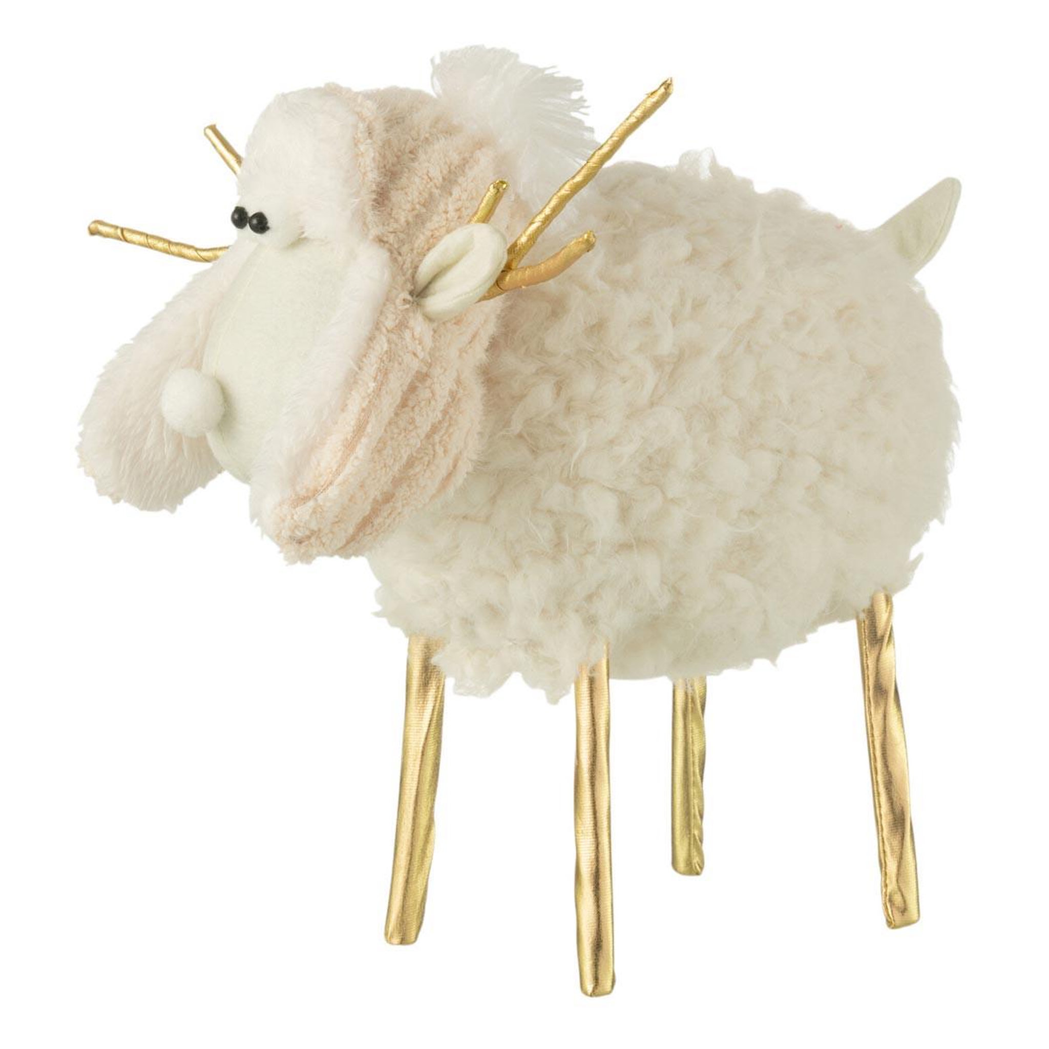 J-LINE Statuette déco renne  bonnet  34cm crème