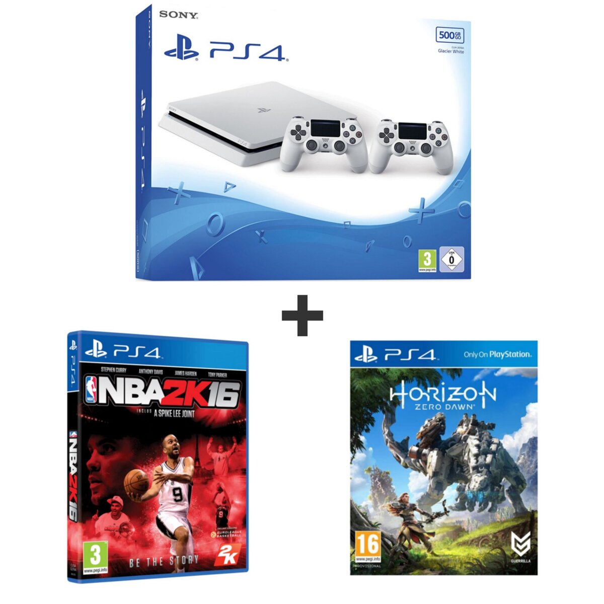 EXCLU WEB Console PS4 500Go White - 2 manettes + HORIZON ZERO DAWN + NBA 2K16