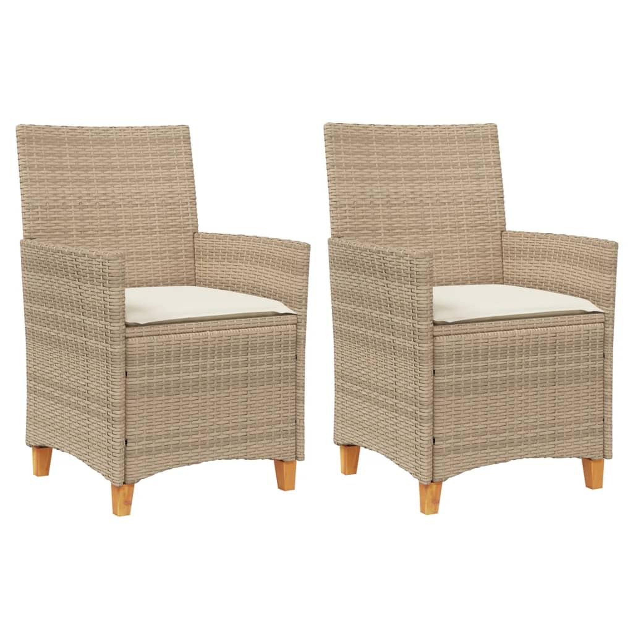 Voir la diapositive 2 : VIDAXL Chaises de jardin coussins lot de 2 beige resine tressee bois
