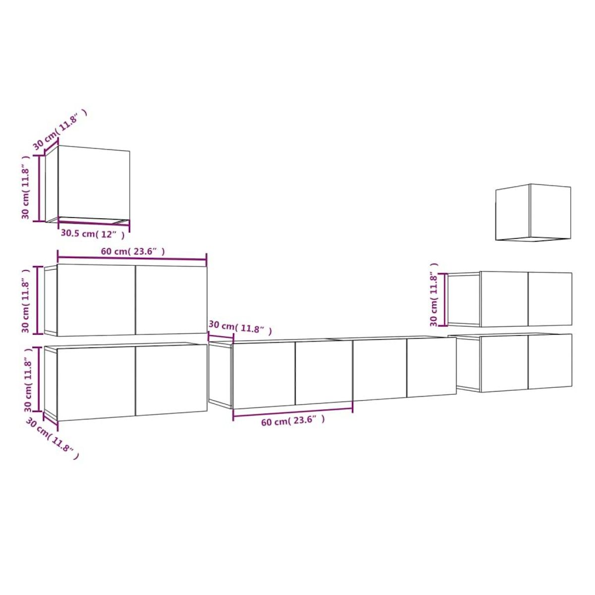 VIDAXL Ensemble de meubles TV 8 pcs Sonoma gris Bois d'ingenierie