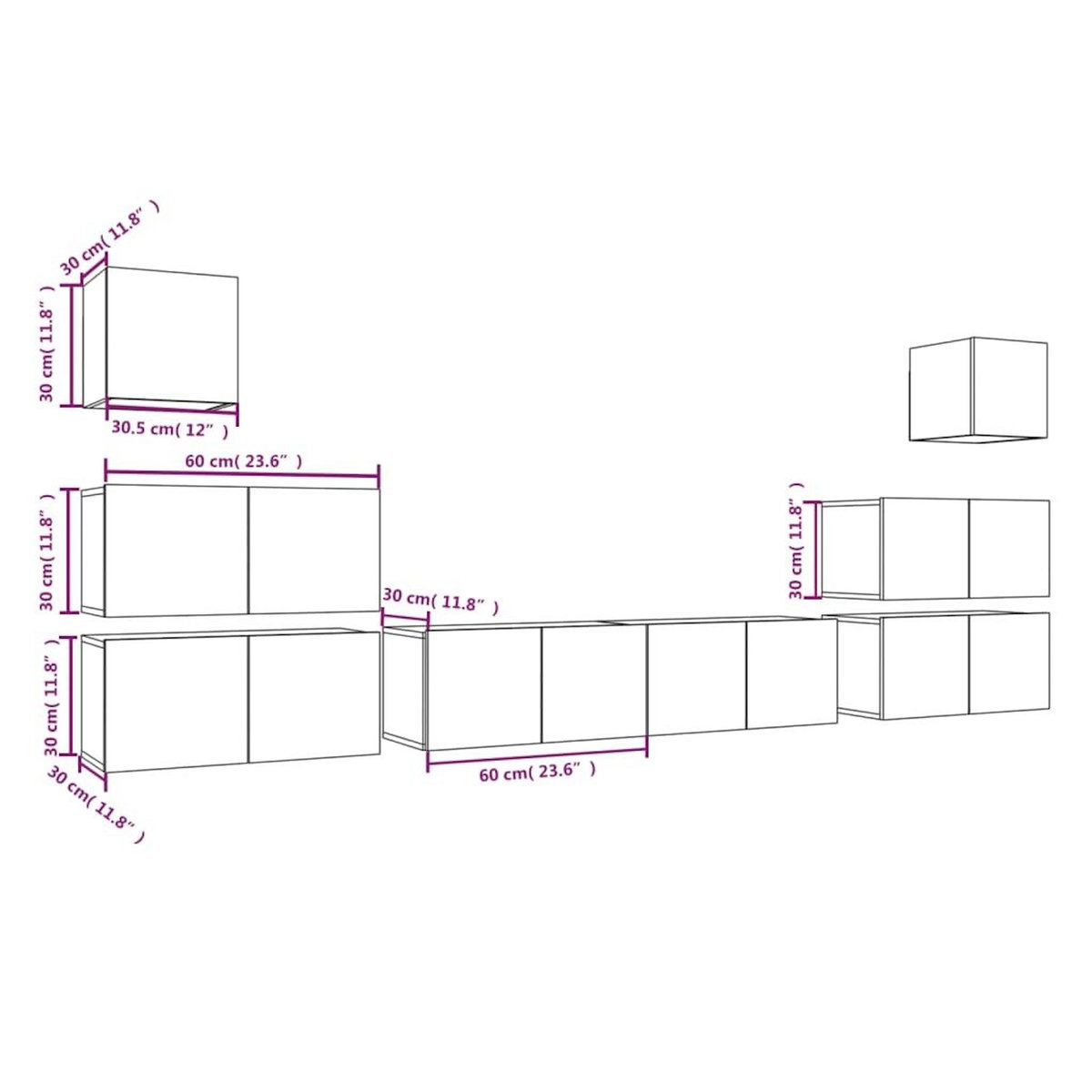 VIDAXL Ensemble de meubles TV 8 pcs Sonoma gris Bois d'ingenierie