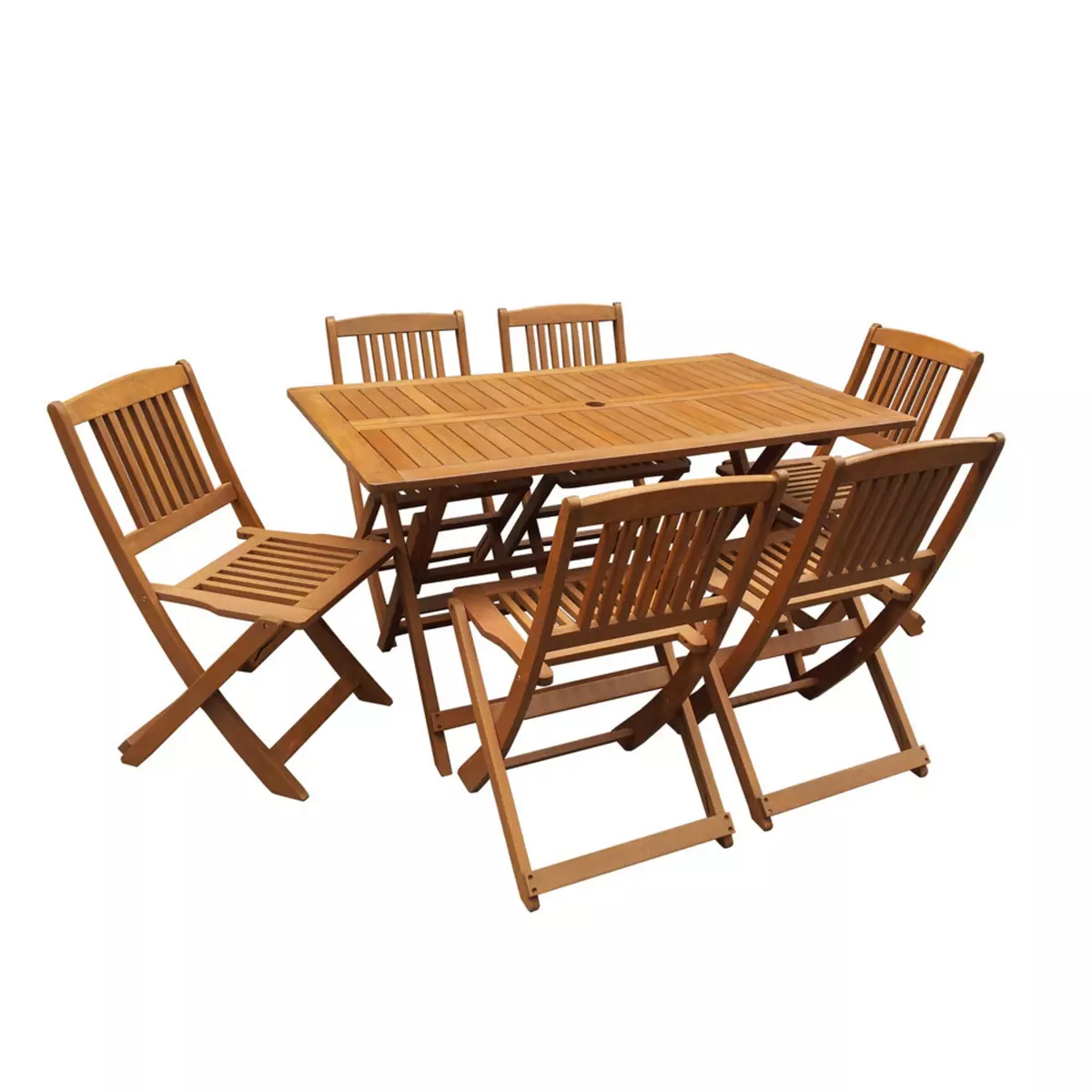 Habitat et Jardin Salon de jardin bois exotique  Hongkong  - Table pliante + 6 chaises pliantes