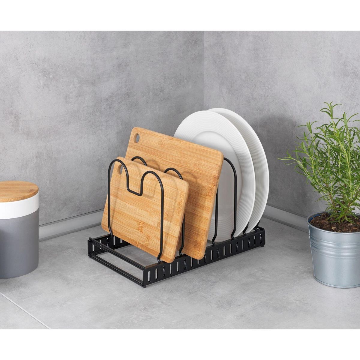 Wenko Rangement de placard cuisine - Support pour assiettes et couvercles - Noir