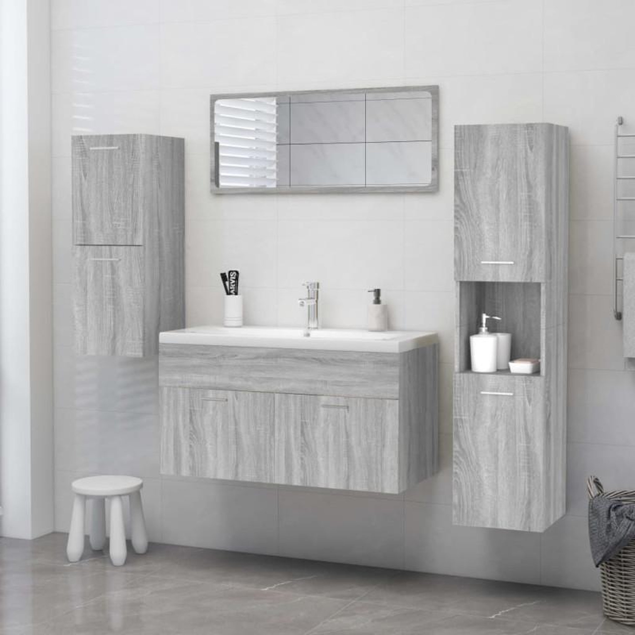 Voir la diapositive 3 : VIDAXL Armoire de bain Sonoma gris 30x30x130 cm Bois d ingénierie