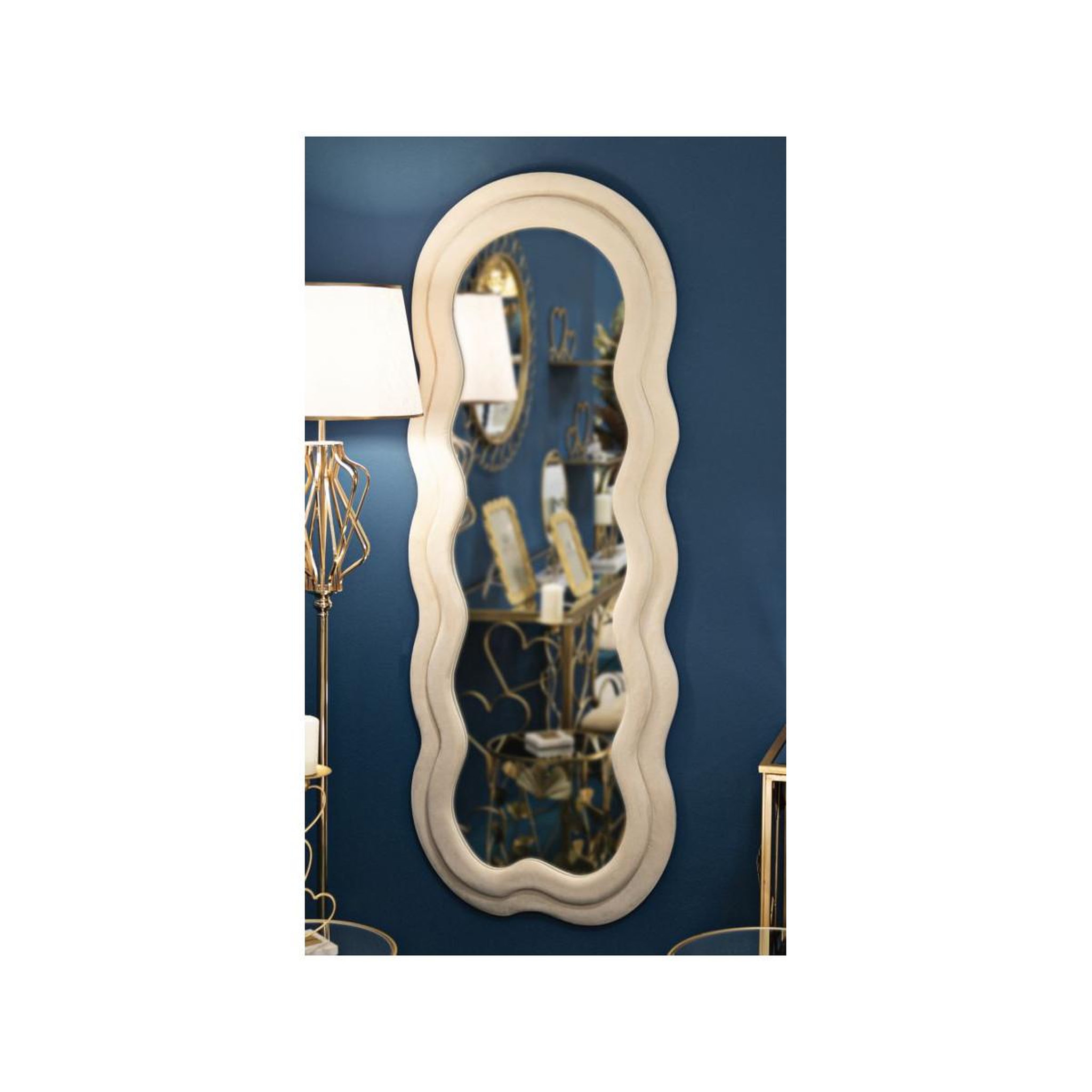 Voir la diapositive 5 : Paris Prix Miroir mural en velours  wavy  160cm crème