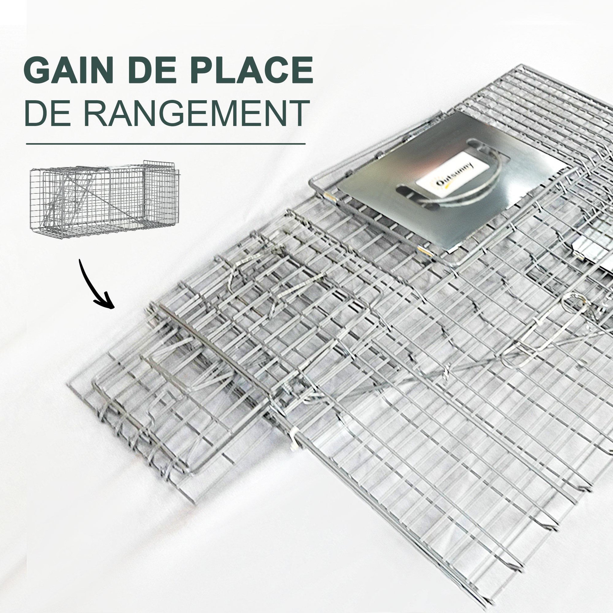 Voir la diapositive 6 : OUTSUNNY Piège de capture pliable pour petits animaux type lapin rat - 2 portes, poignée - dim. 66L x 24l x 30H cm - acier