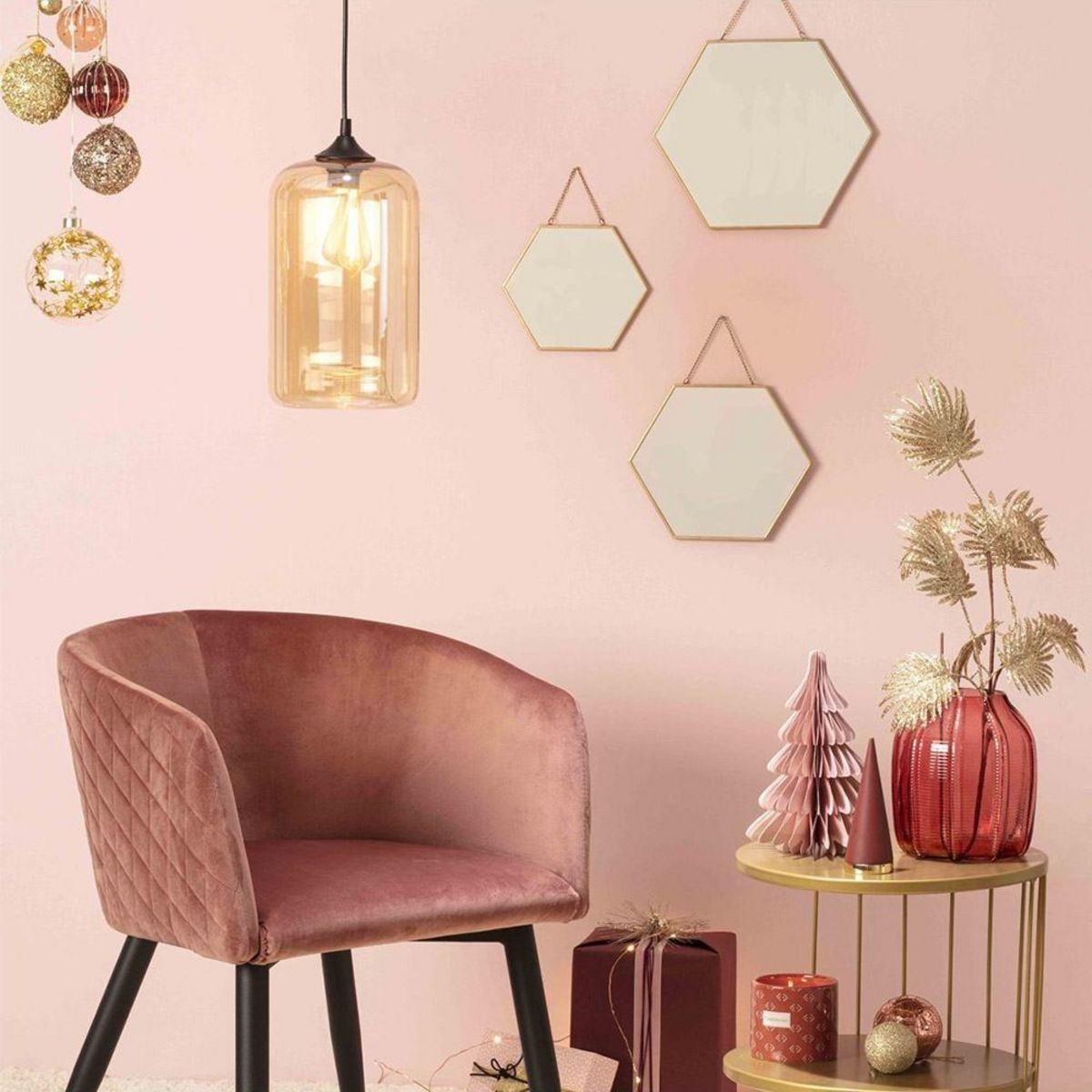 ATMOSPHERA Ensemble de 3 miroirs Hexa chaîne or