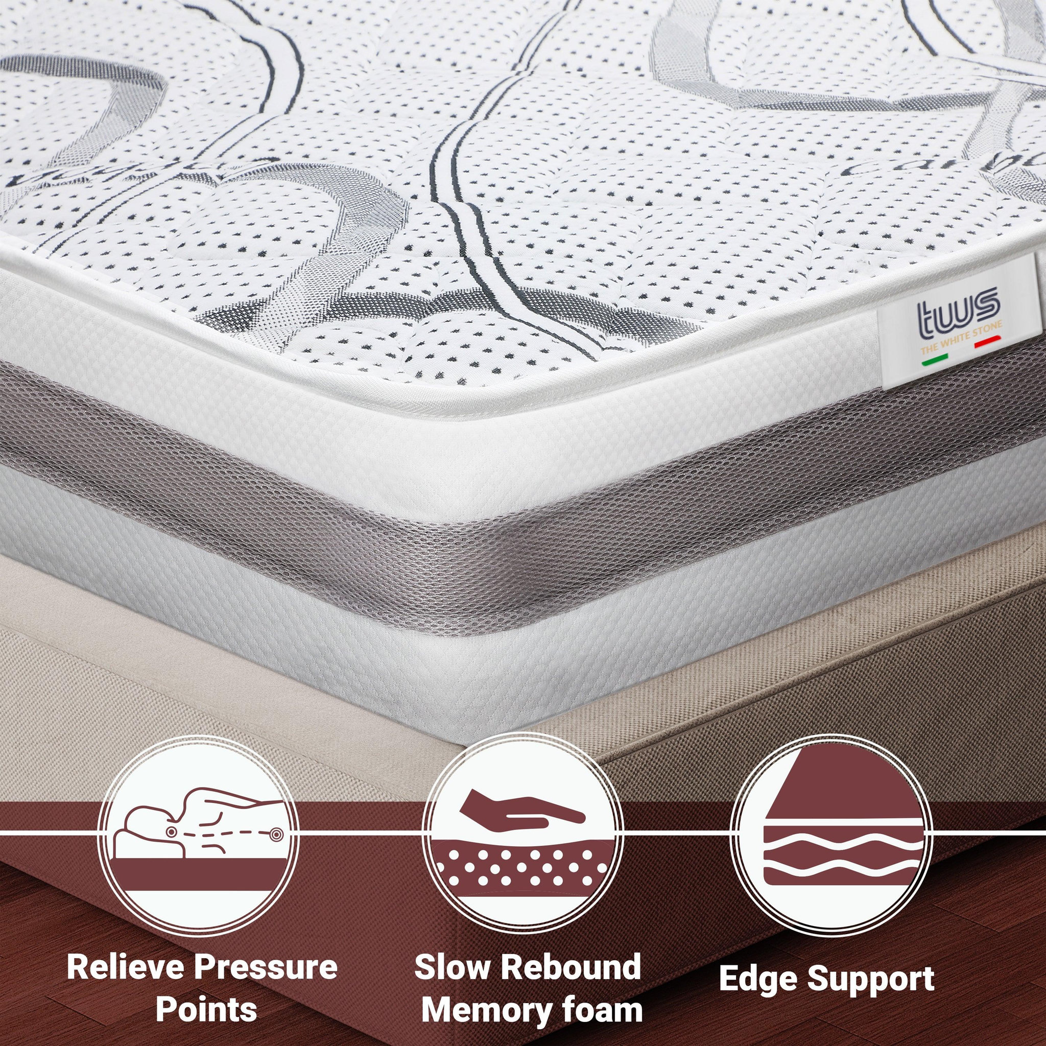 Voir la diapositive 3 : THE WHITE STONE Matelas à mémoire de Forme 70 x 140 | Hauteur 27 cm | Propriétés orthopédiques Auto-modelantes | Produit en Italie