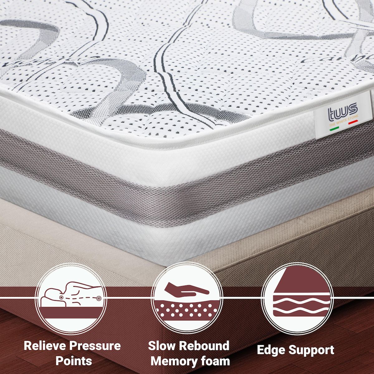 THE WHITE STONE Matelas à mémoire de Forme 70 x 140 | Hauteur 27 cm | Propriétés orthopédiques Auto-modelantes | Produit en Italie