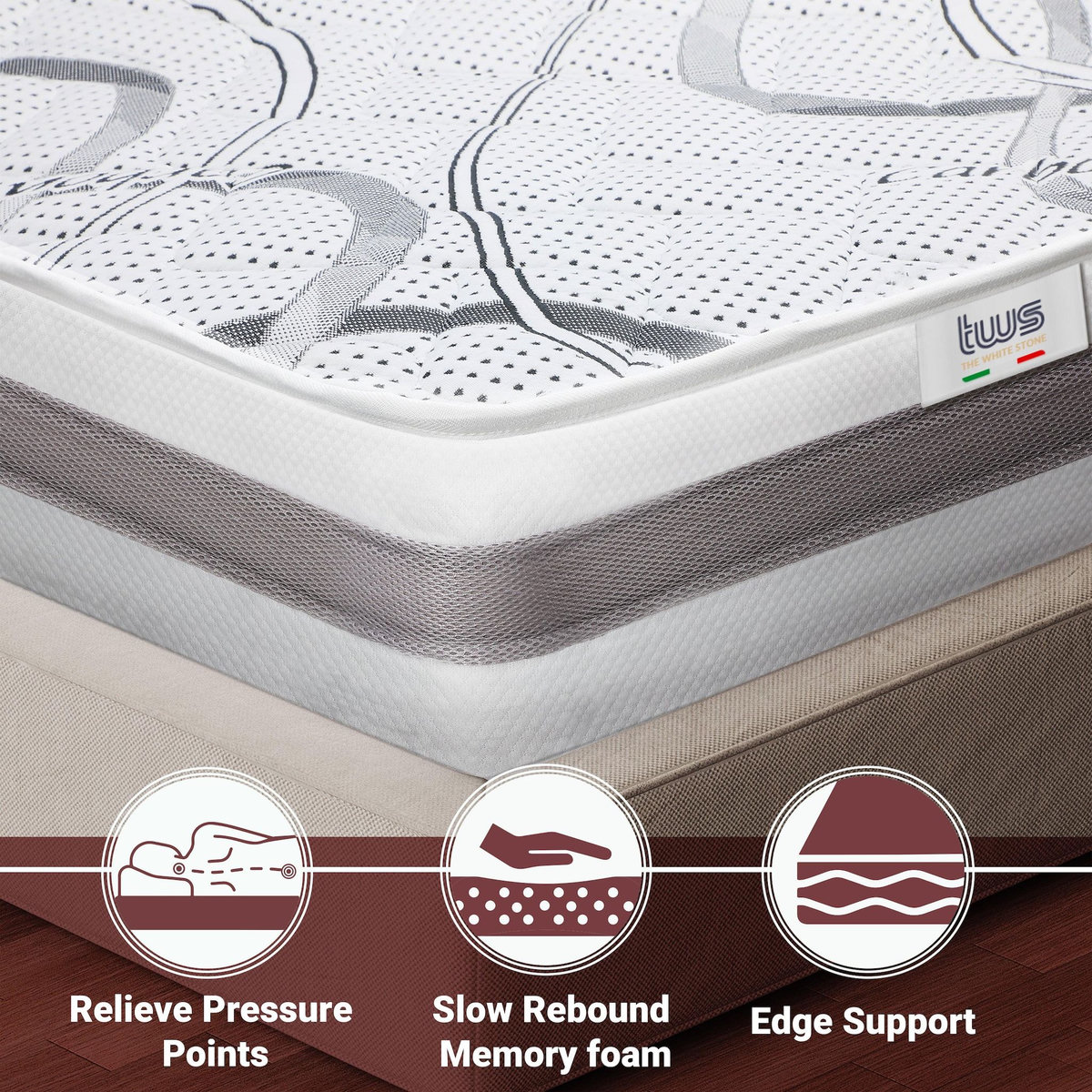 THE WHITE STONE Matelas à mémoire de Forme 70 x 140 | Hauteur 27 cm | Propriétés orthopédiques Auto-modelantes | Produit en Italie