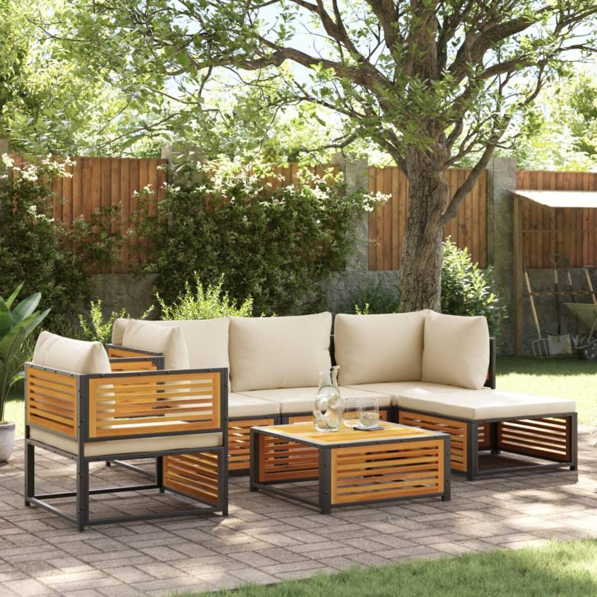 VIDAXL Salon de jardin avec coussins 6 pcs bois d'acacia solide