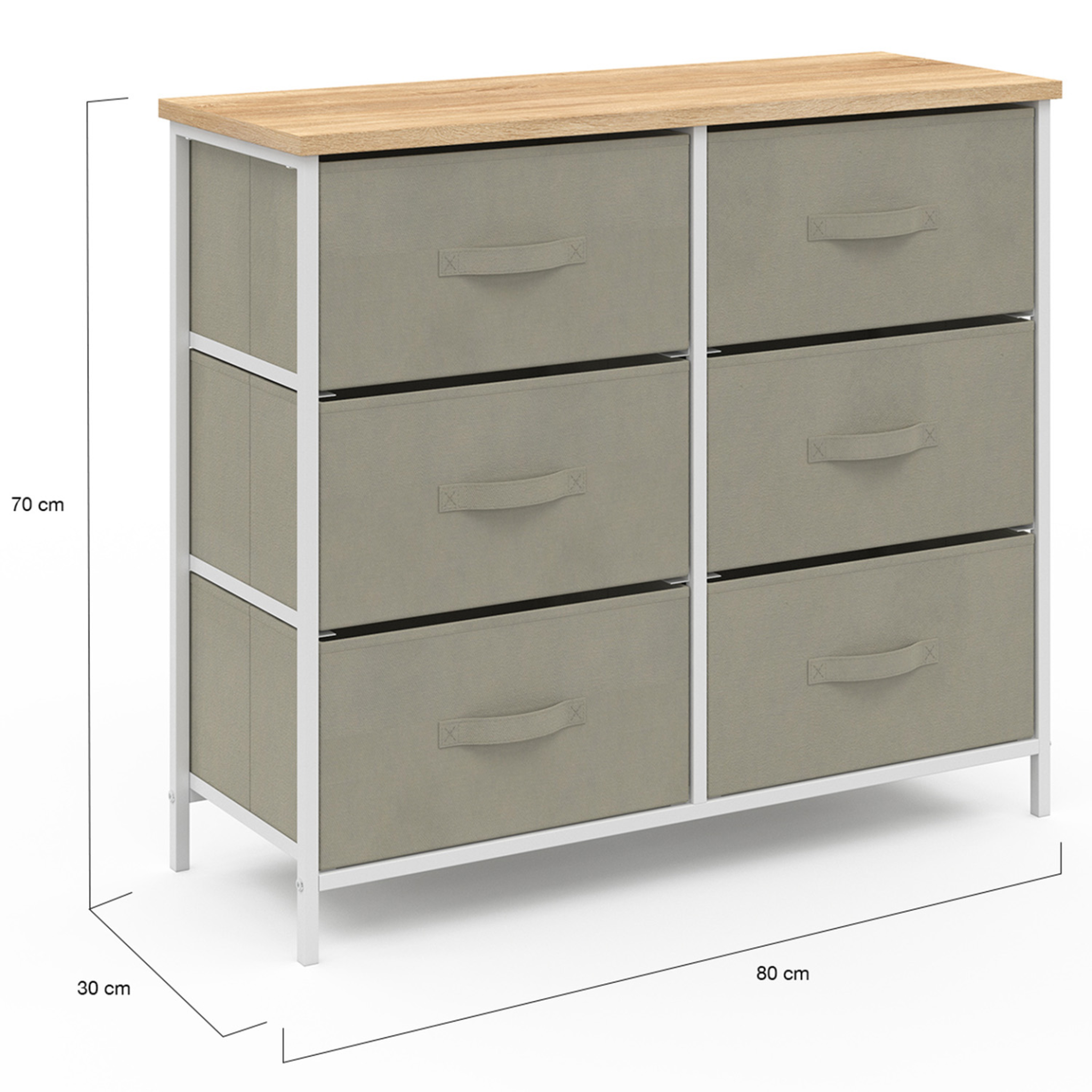 Voir la diapositive 4 : ID MARKET Commode 6 tiroirs en tissu alta 80 cm gris clair et plateau effet bois design industriel