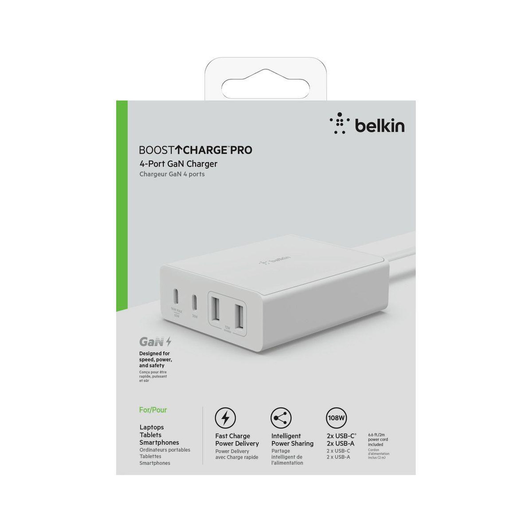 Voir la diapositive 4 : Belkin Chargeur 4 ports 2 USB-C 2 USB-A 108W