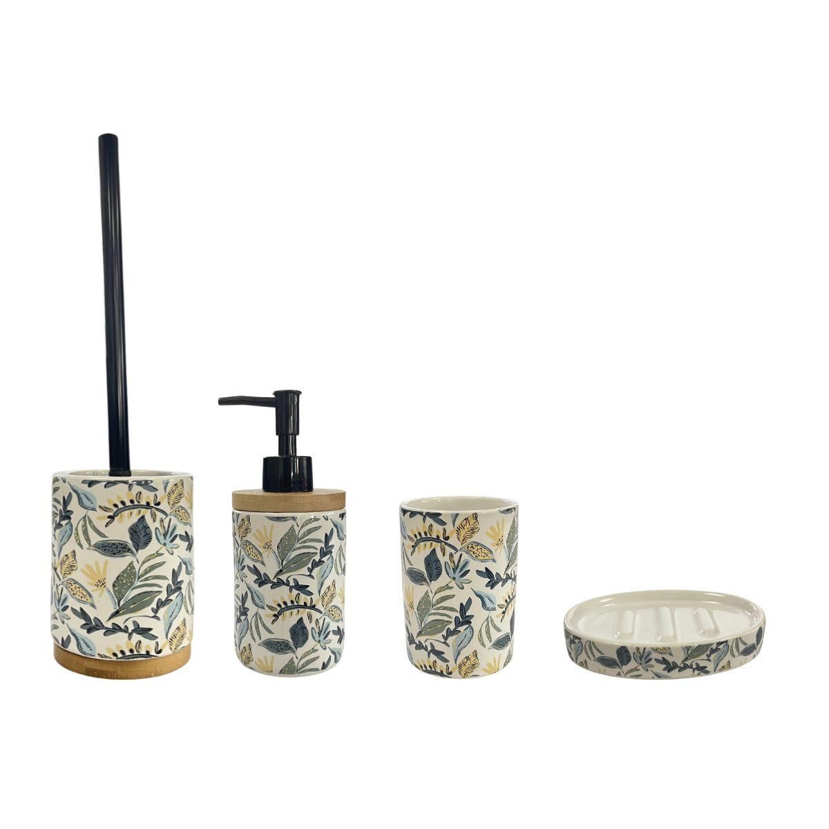 GUY LEVASSEUR Set salle de bain végétal 4 pièces céramique bleu