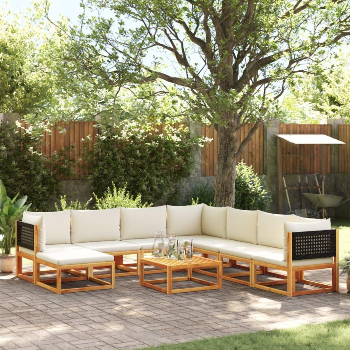 VIDAXL Salon de jardin avec coussins 9 pcs bois massif d'acacia