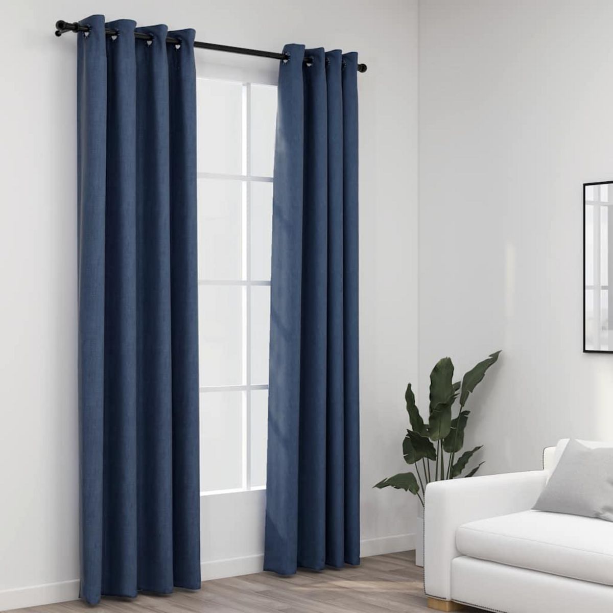 VIDAXL Rideaux occultants Aspect lin avec œillets 2 pcs Bleu 140x225cm