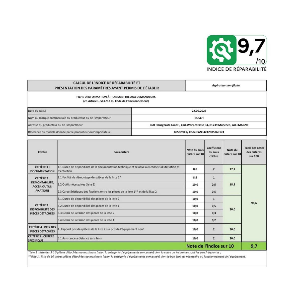 BOSCH Aspirateur balai rechargeable 220-240v - BSS82SIL1