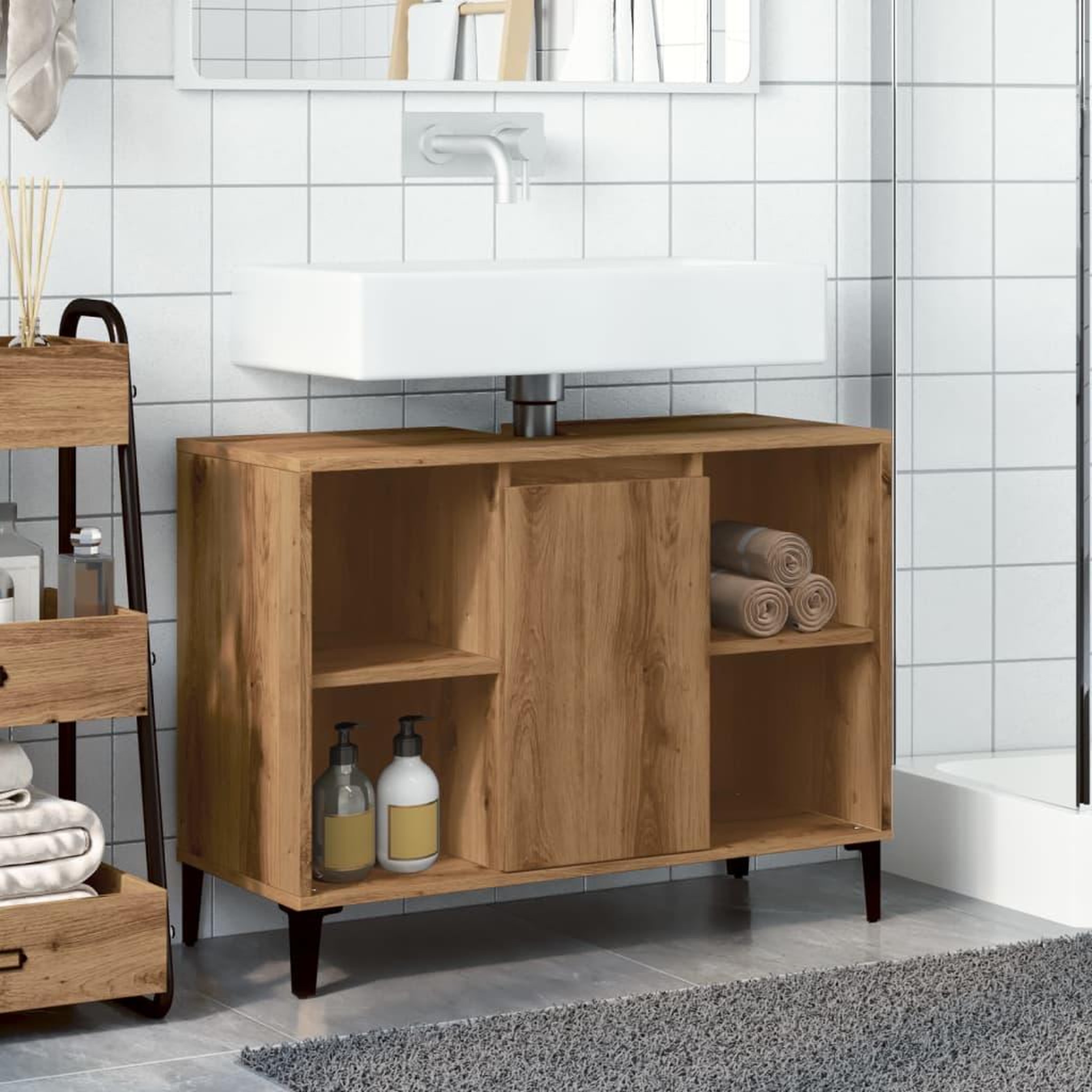Voir la diapositive 3 : VIDAXL Armoire d'evier chene artisanal 80x33x60 cm bois d'ingenierie