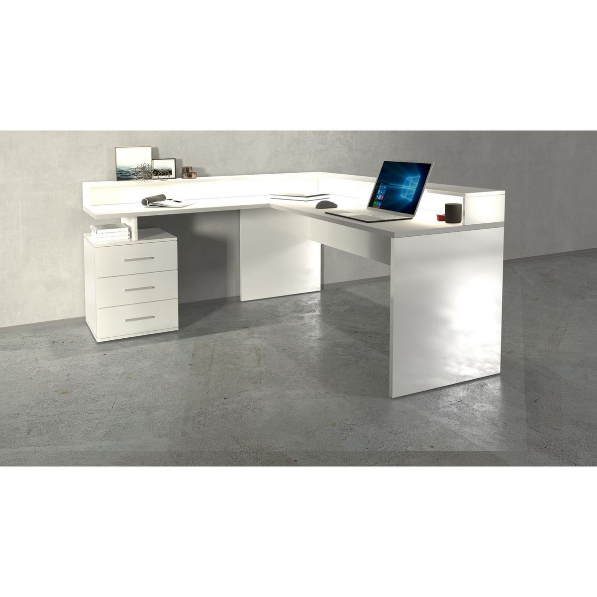 Bureau d'angle avec rehaussement 3 tiroirs L180 cm VASTO
