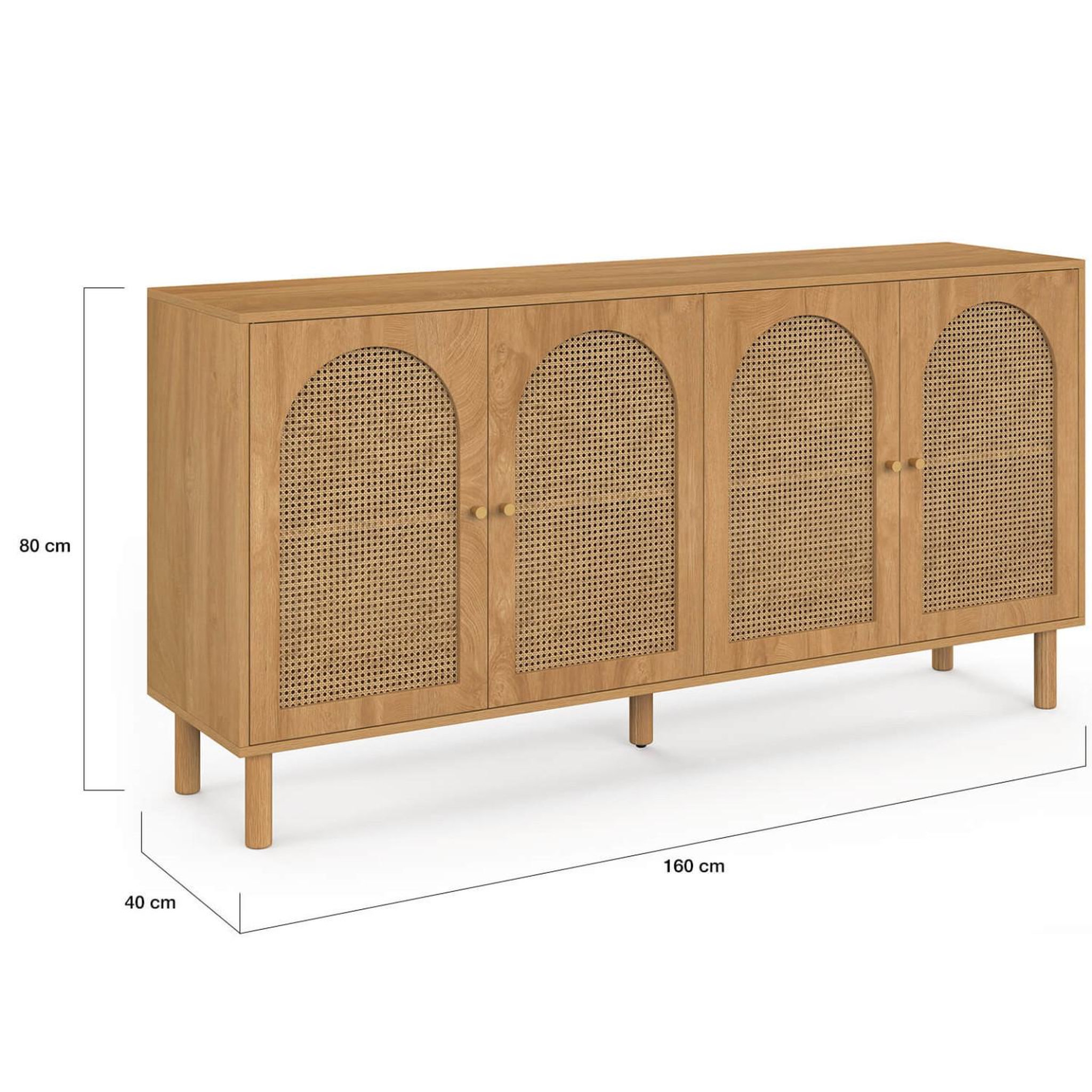 Voir la diapositive 5 : ID MARKET Buffet 160 cm vlora 4 portes forme arche bois et cannage