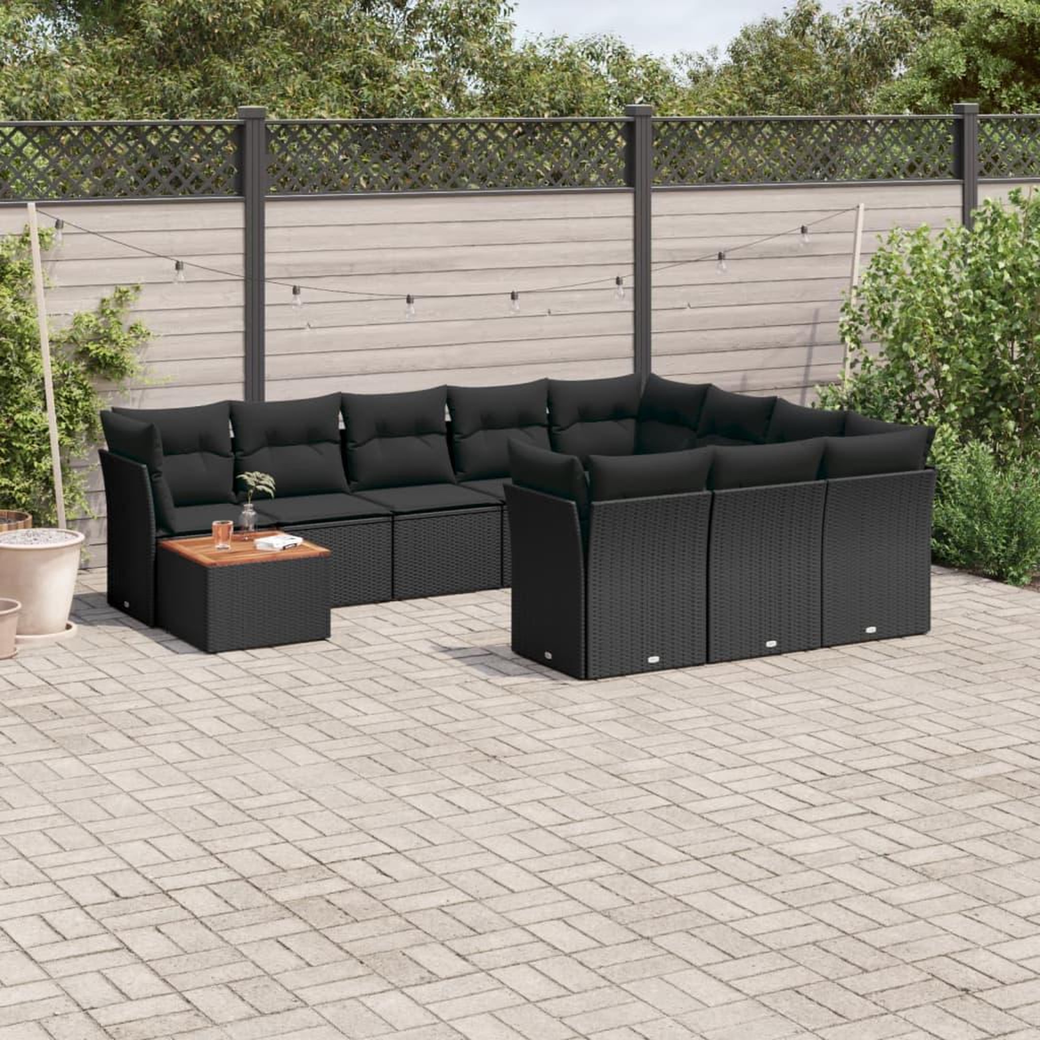 VIDAXL Salon de jardin 11 pcs avec coussins noir resine tressee