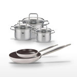 ELO Lot 2 Poêles 24/32 cm avec revêtement céramique sans PFAS et 3 Faitouts 14/16/20 cm Elo Bistro Line Citrin