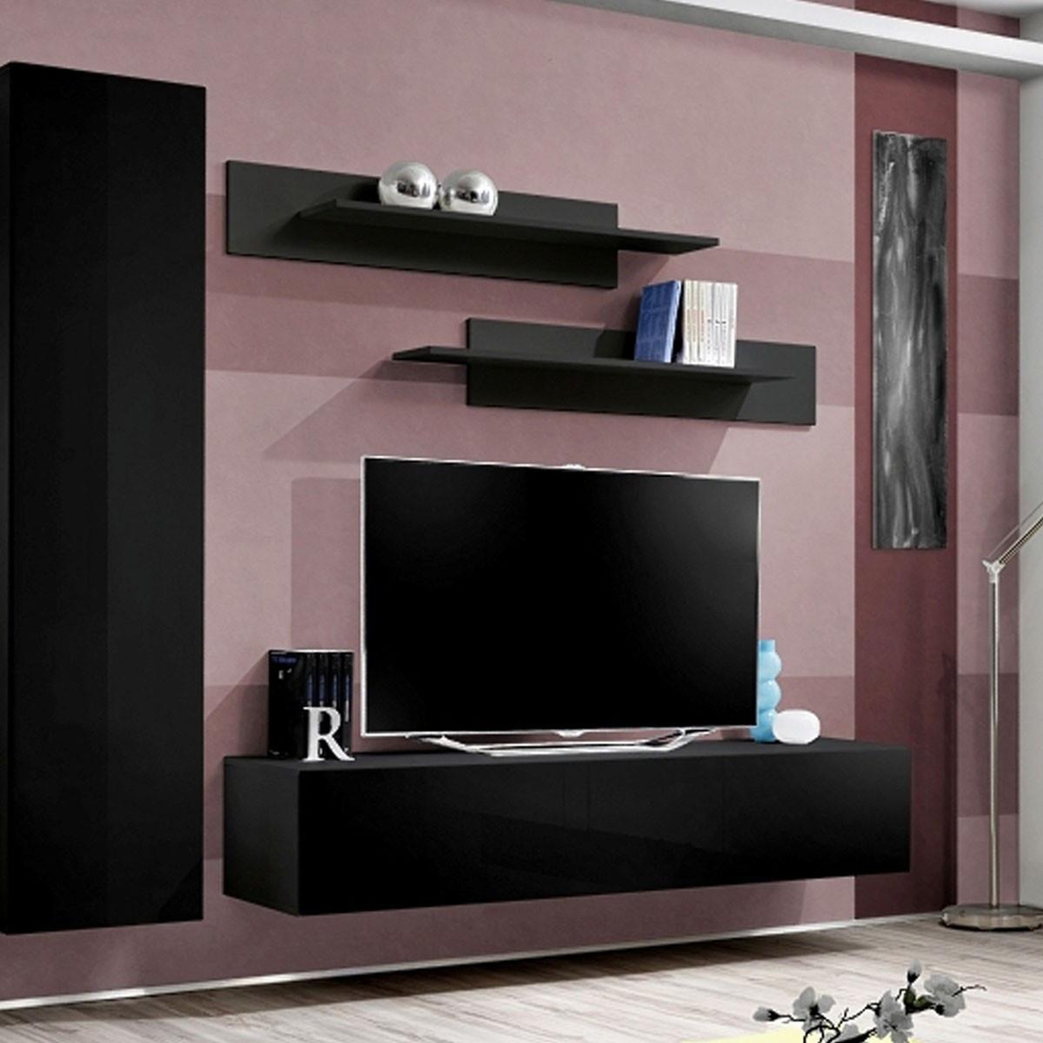 Voir la diapositive 3 : Paris Prix Ensemble meuble tv mural  fly c5  310cm noir