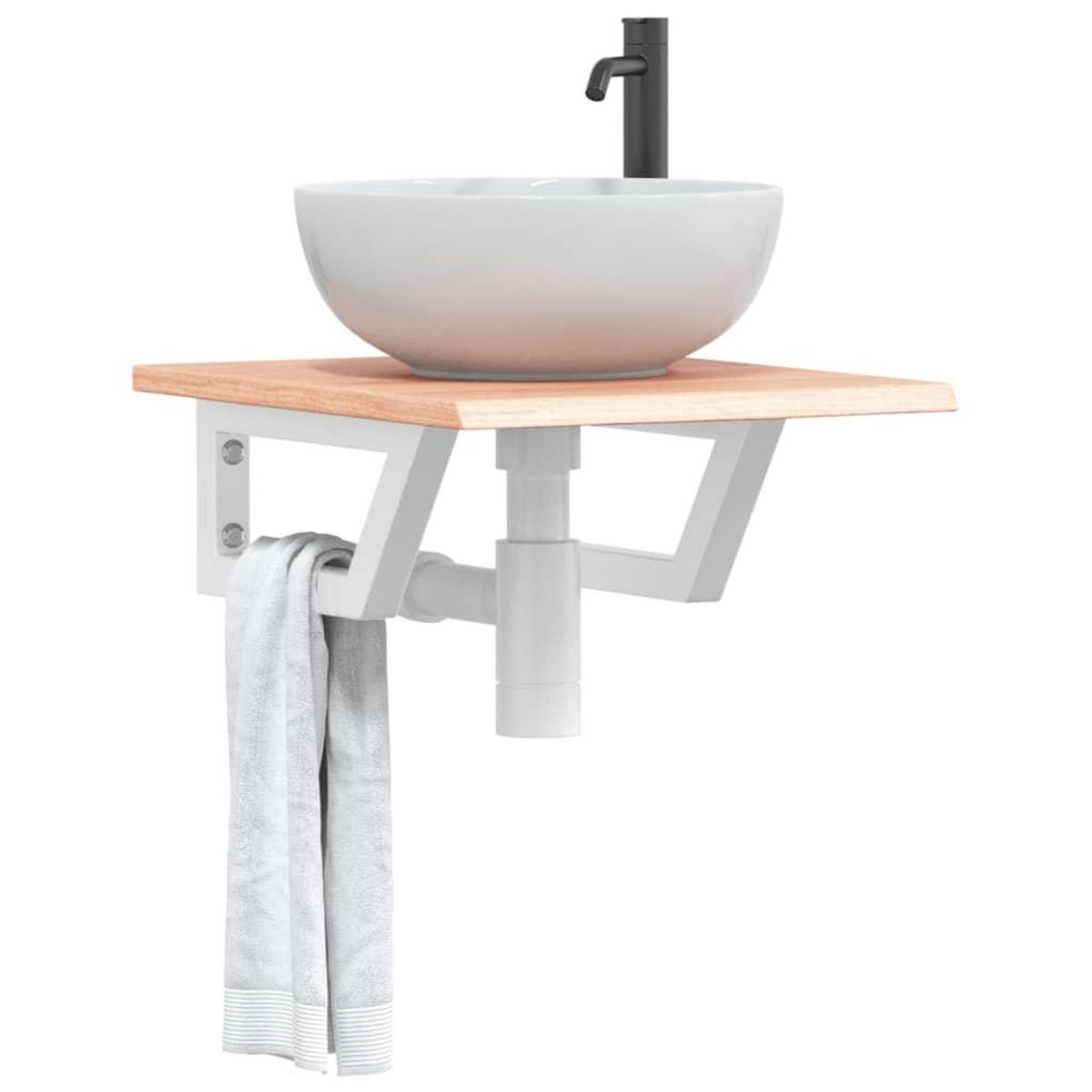 VIDAXL Etagere de vasque murale acier et bois de chene massif
