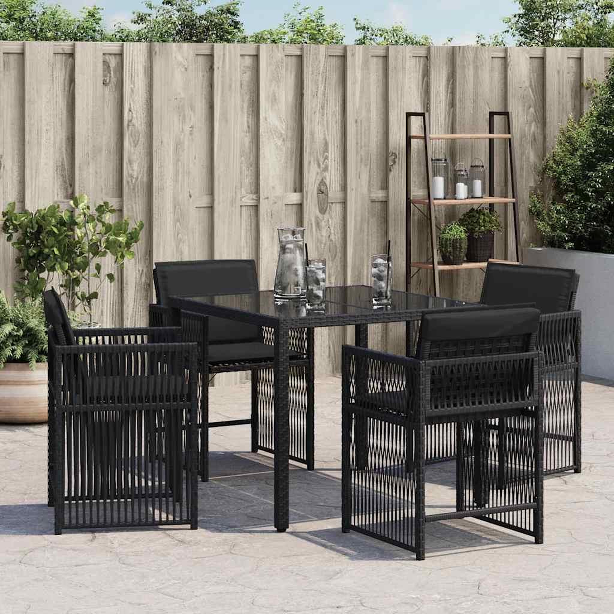 Voir la diapositive 3 : VIDAXL Chaises de jardin lot de 4 avec coussins noir resine tressee