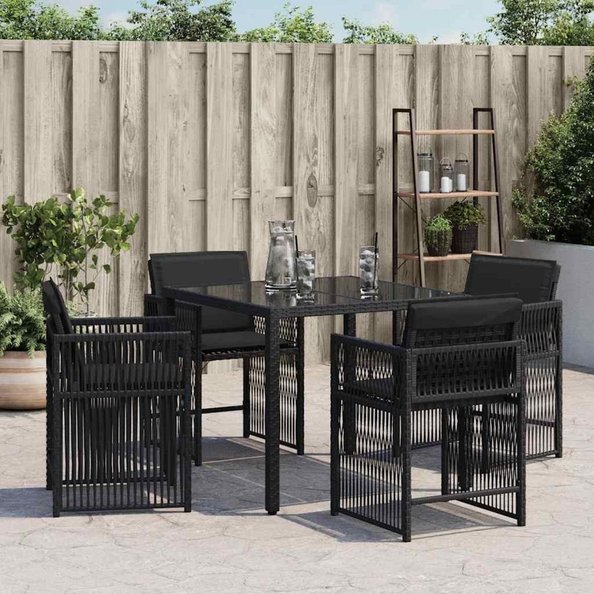 VIDAXL Chaises de jardin lot de 4 avec coussins noir resine tressee