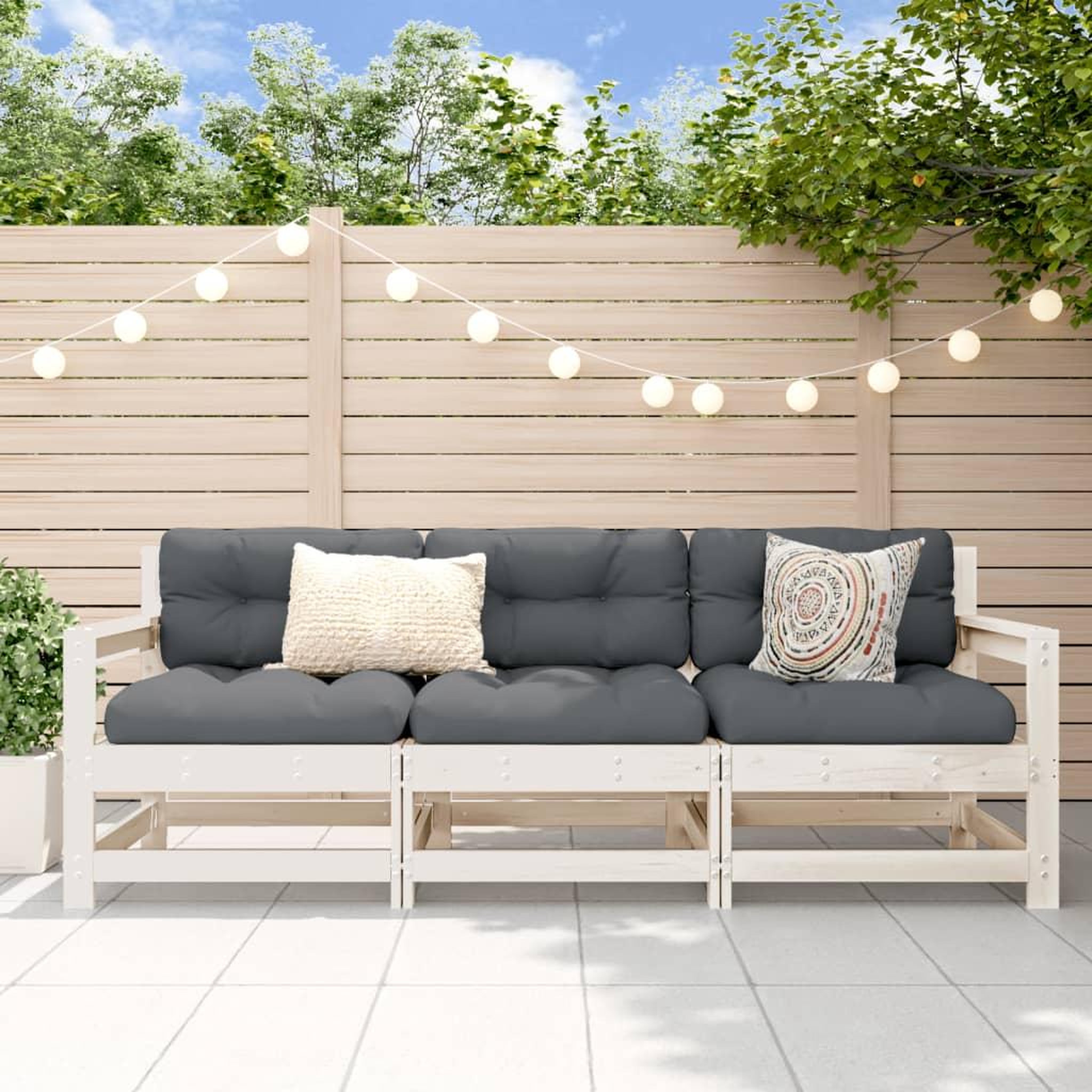 VIDAXL Salon de jardin 3 pcs blanc bois massif de pin