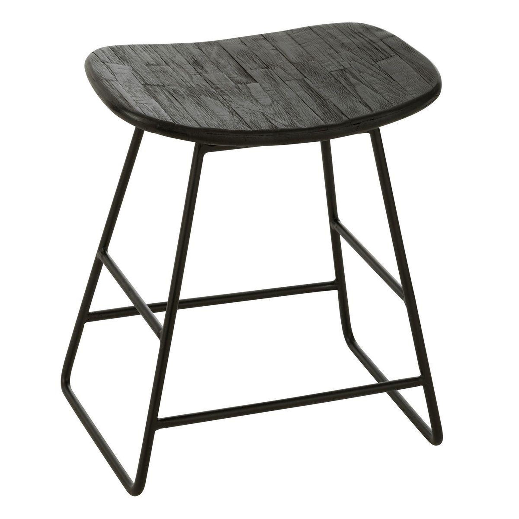J-LINE Tabouret en bois  teck  45cm noir