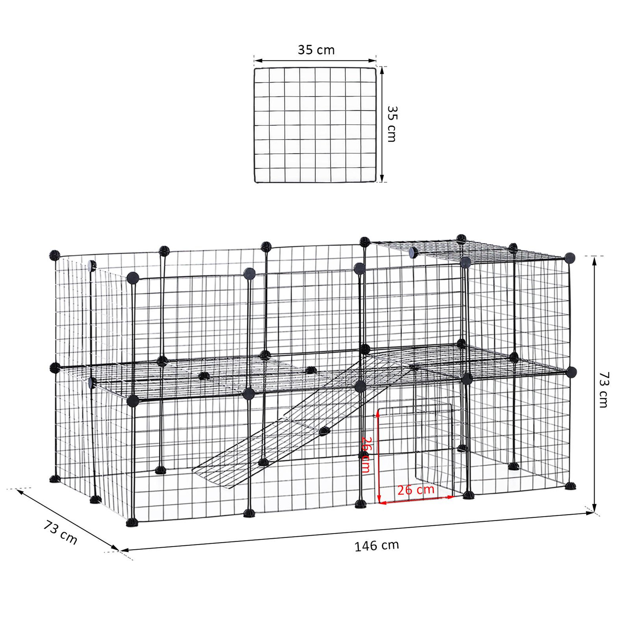 Voir la diapositive 3 : PAWHUT Cage parc enclos pour animaux domestiques l 146 x l 73 x h 73 cm modulable 2 niveaux 36 panneaux bords arrondis fil métallique noir