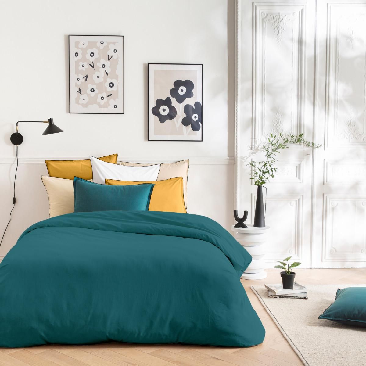 FUTURE HOME Parure de lit unie en coton finition bourdon