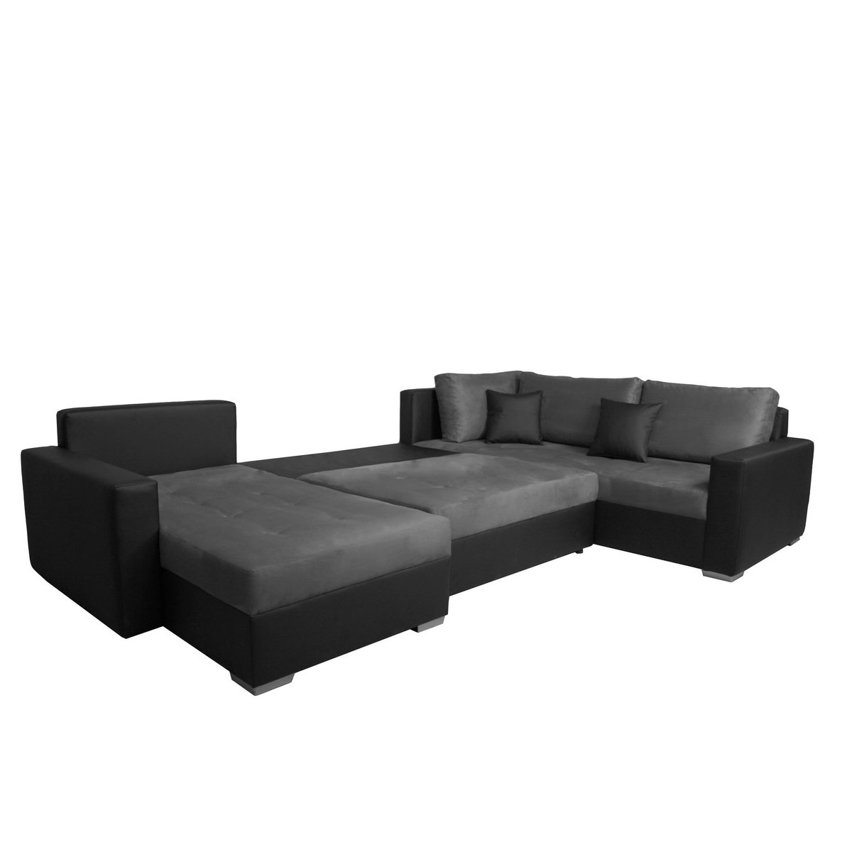 Canapé d'angle droit convertible panoramique 5 places tissu simili avec coffre MAGNUS