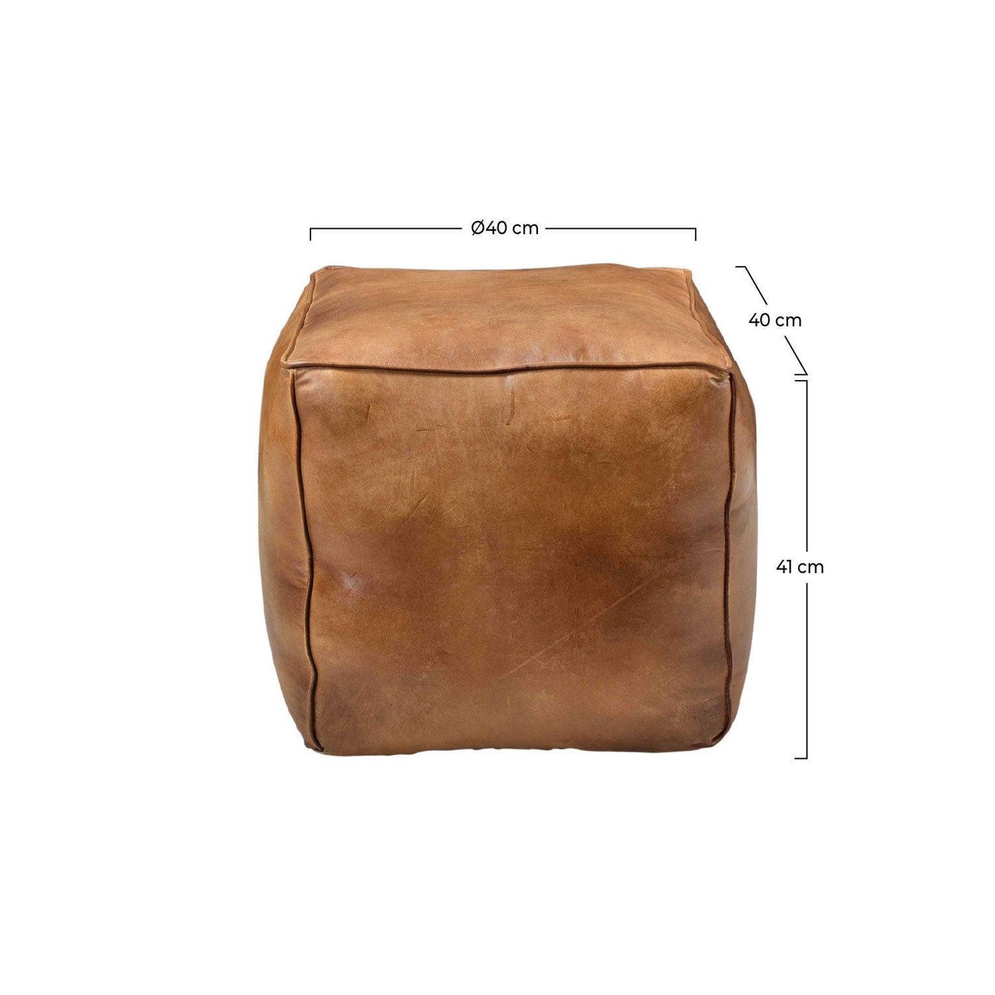 Voir la diapositive 4 : MAISON PAVANE Pouf carré en cuir marron 40 cm-arrah