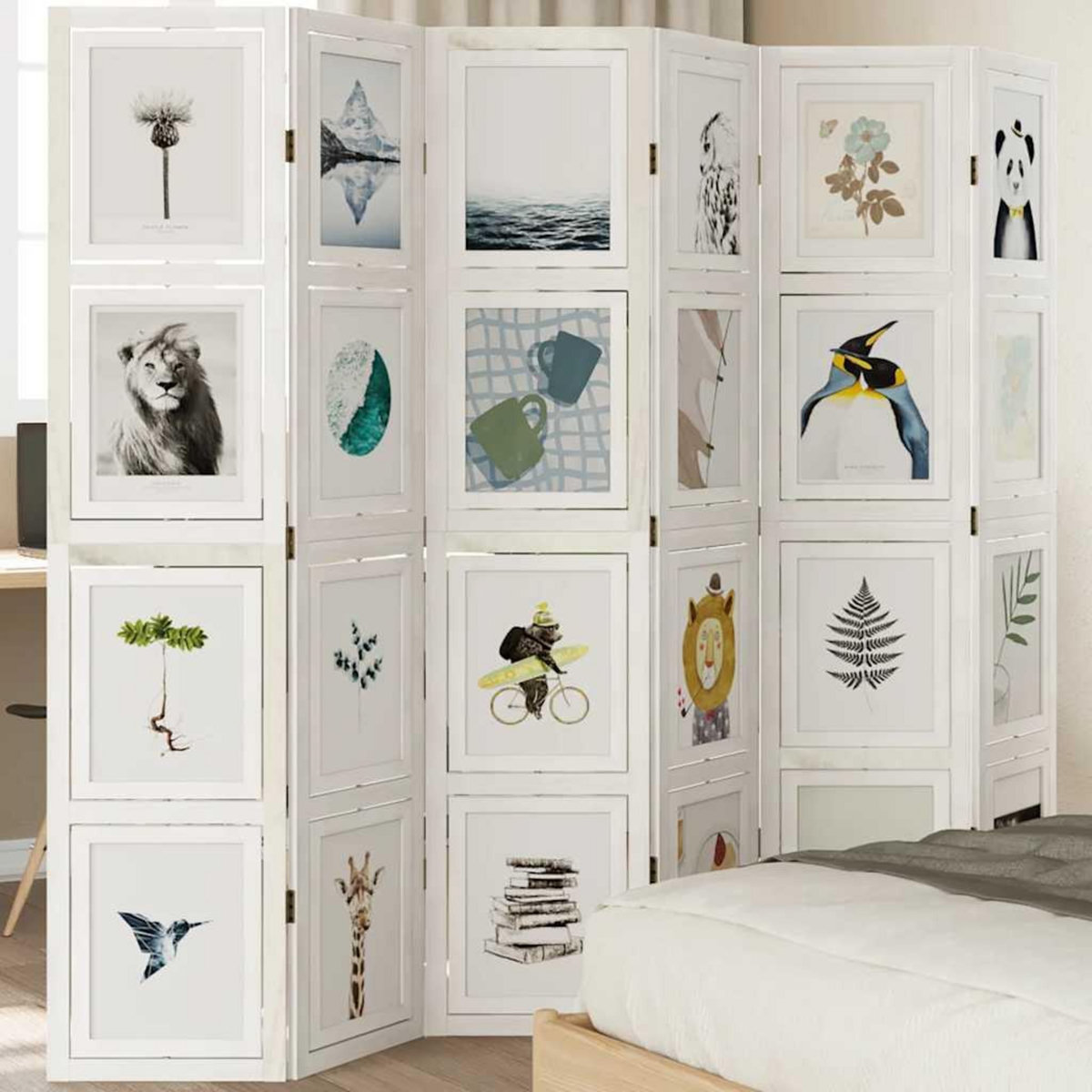 VIDAXL Cloison de separation 6 panneaux blanc bois de paulownia massif