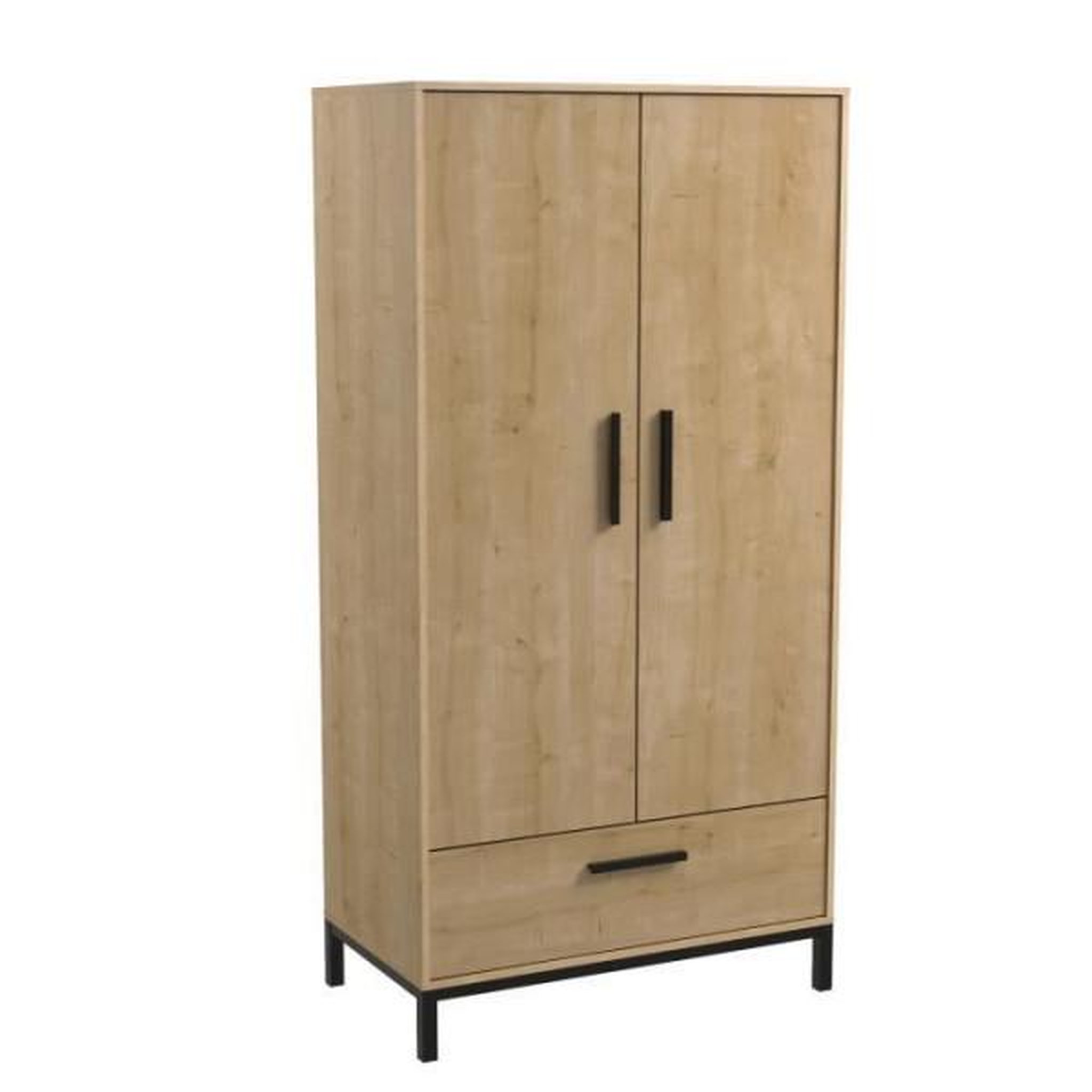 Voir la diapositive 3 : Demeyere Ensemble lit adulte CRAFT 140x190/200 cm - 2 chevets + armoire - Mélaminé - Décor chene Hamilton - Fabrication française - D
