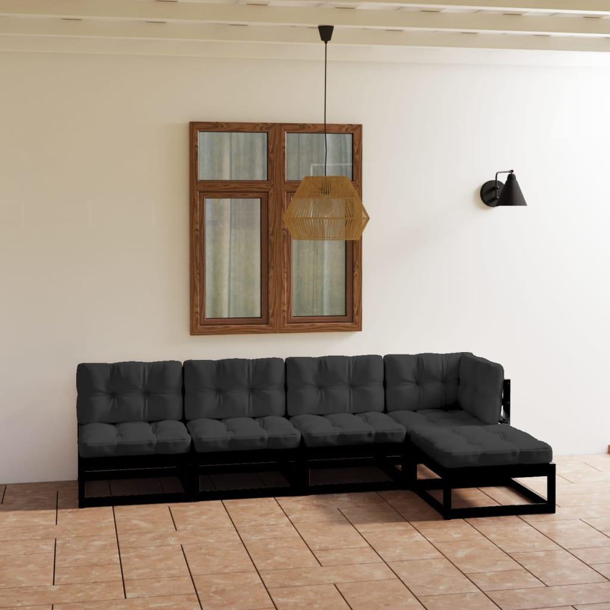 Voir la diapositive 1 : VIDAXL Salon de jardin 5 pcs avec coussins Bois de pin massif