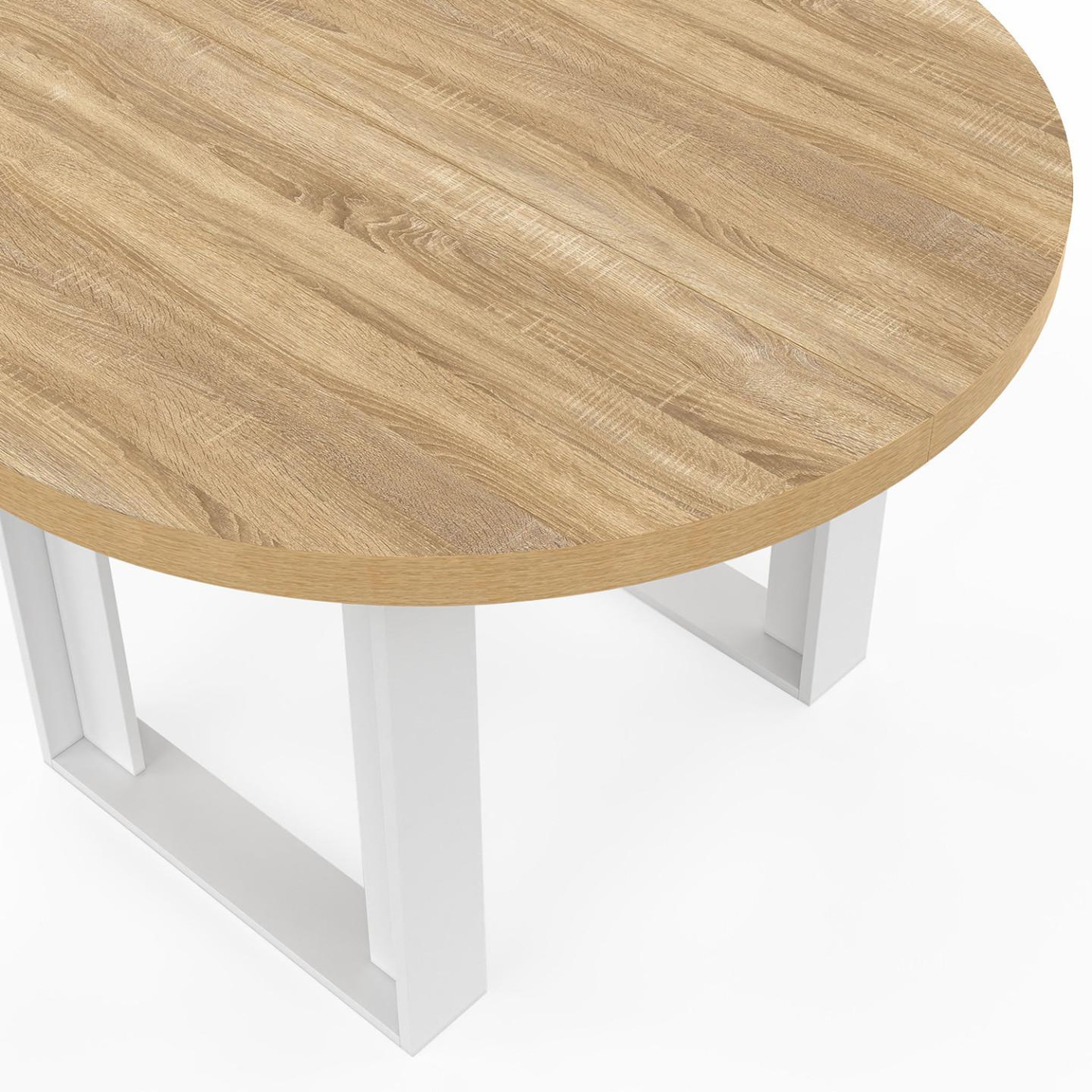Voir la diapositive 5 : ID MARKET Table à manger fixe ronde phoenix 4 personnes bois et blanc 110 cm