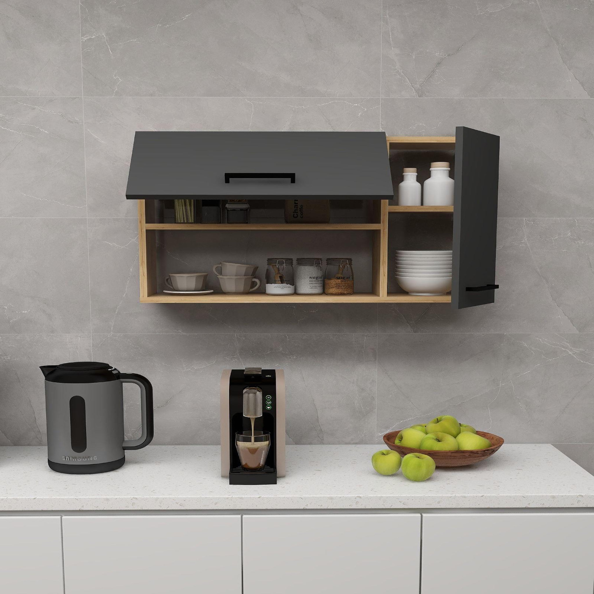 Voir la diapositive 3 : Habitat et Jardin Buffet en bois  akasya  - 90 x 24 x 52 cm - gris anthracite