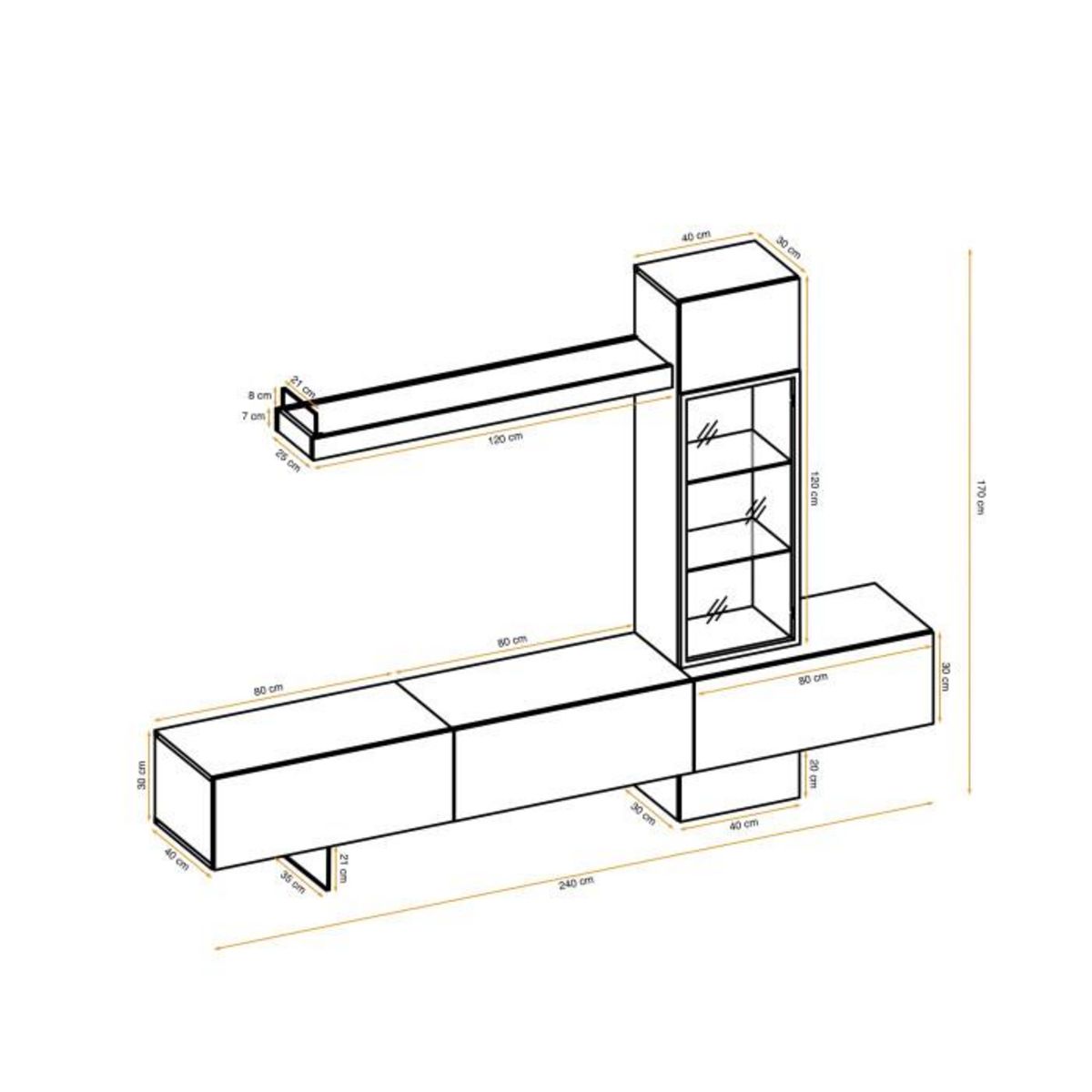 Paris Prix Ensemble Meuble TV design  Rise  240cm Chêne
