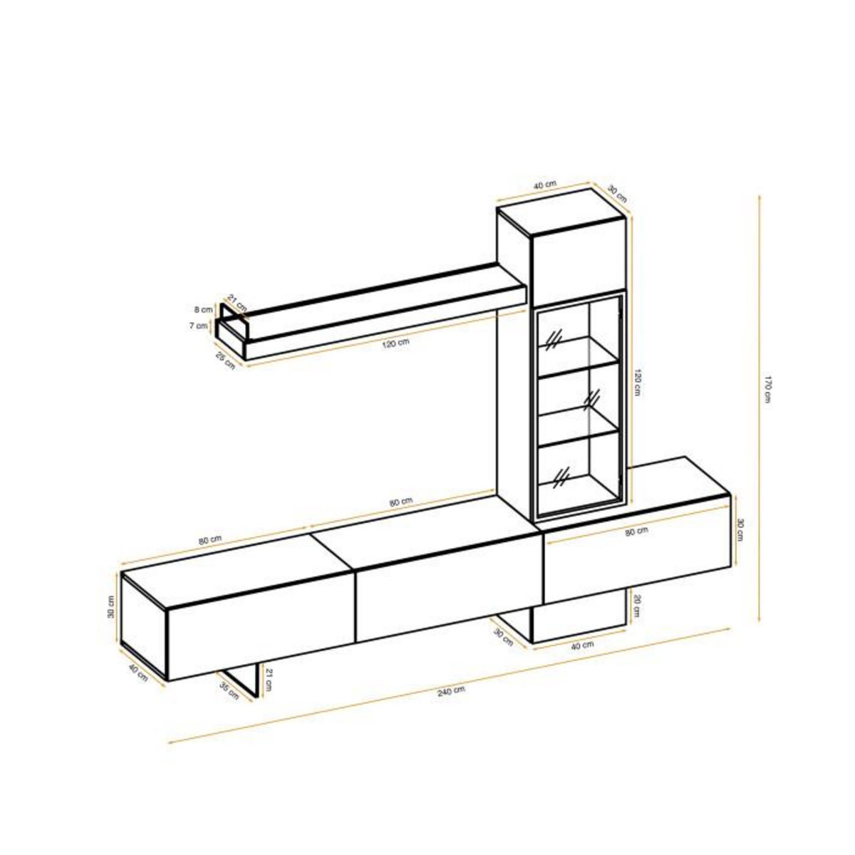 Paris Prix Ensemble Meuble TV design  Rise  240cm Chêne