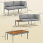Voir la diapositive 3 : OUTSUNNY Salon de jardin design modulable 4 places 3 pièces acier coussins gris étagère plateau bois acacia